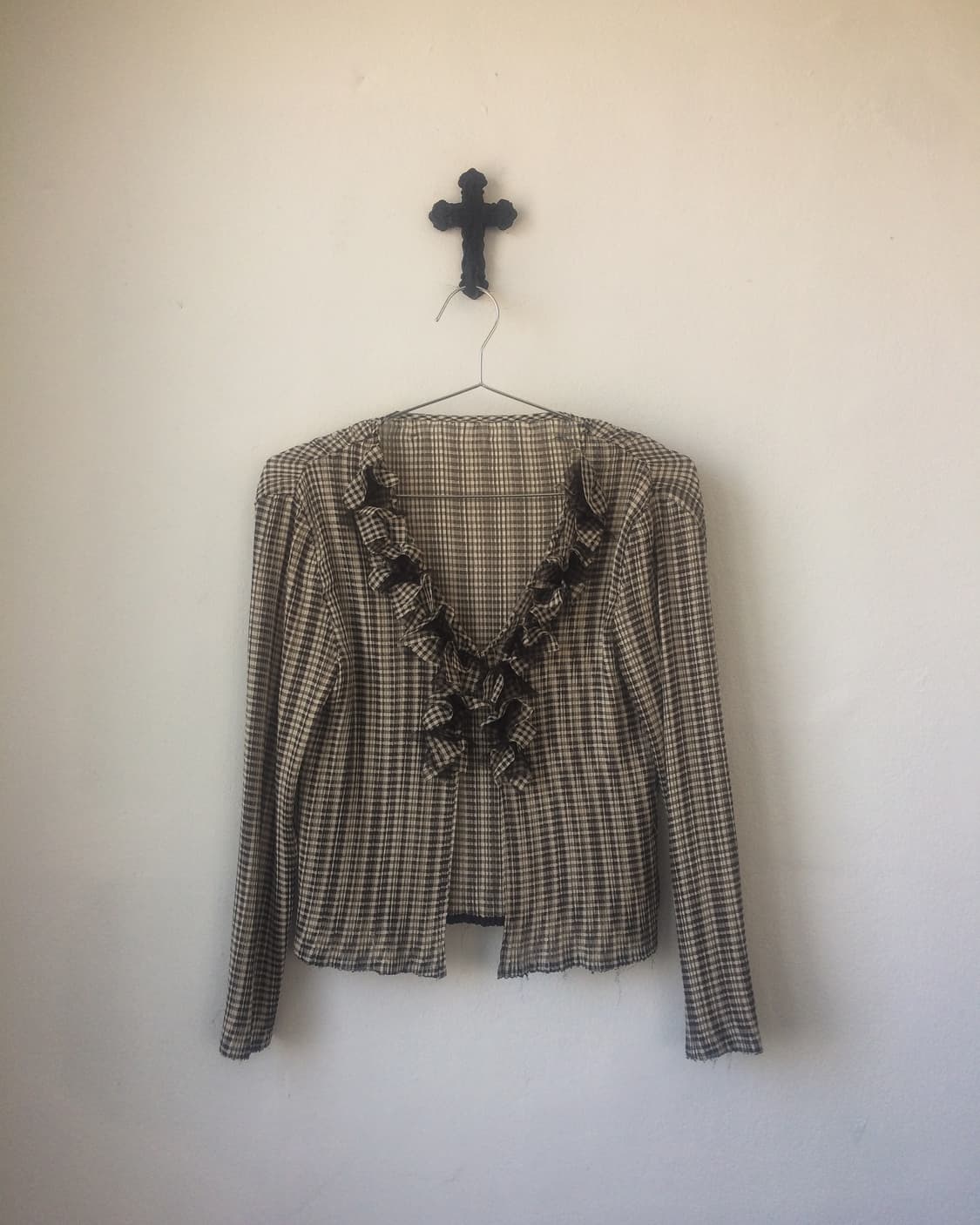 Ruffle point check pattern pleats cardig 상품이미지1
