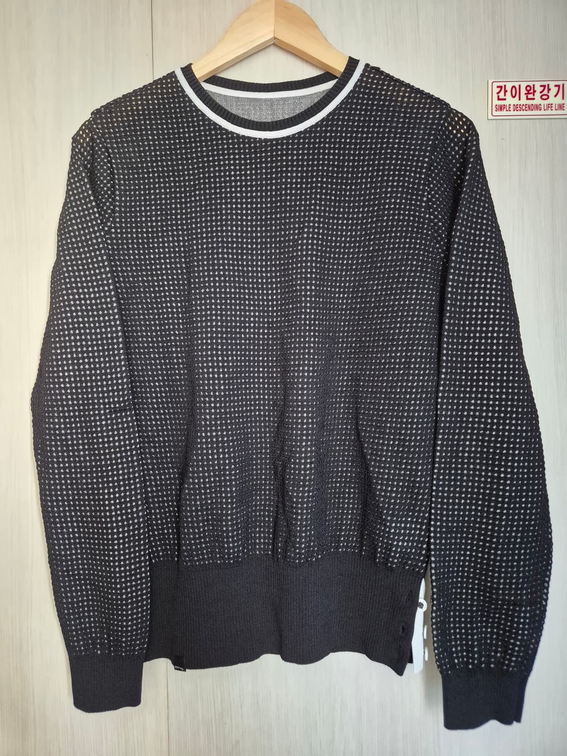 핑(ping) 여성 메쉬 오버레이 라운드넥 니트 100 상품이미지1