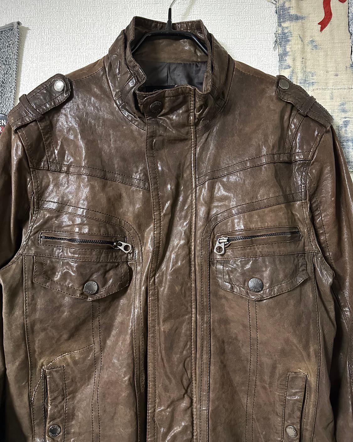 2010 GUESS 이탈리안 램스킨 하이넥 레더자켓 페이드 브라운 상품이미지2