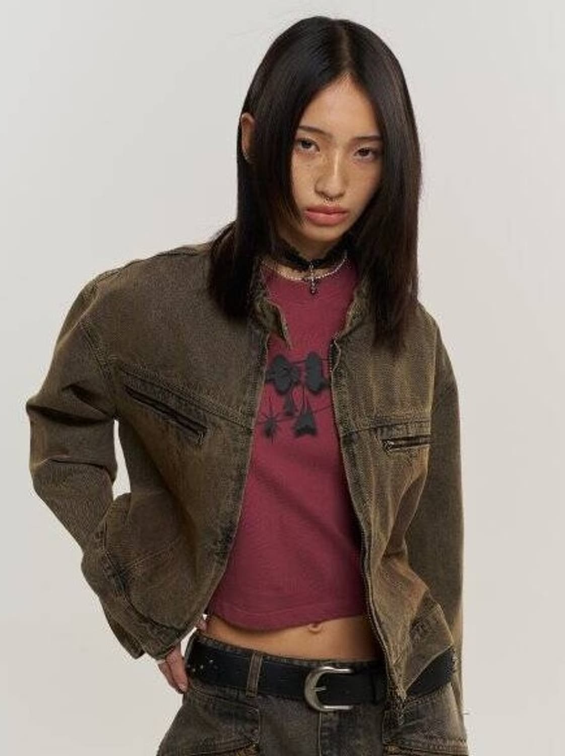 슈퍼서브 빈티지워싱 데님크롭자켓 워시드브라운 상품이미지2