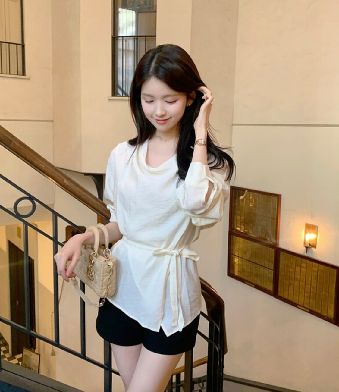 퍼빗 잔느 드레이프 랩 리본 블라우스 여성 블라우스 상품이미지1