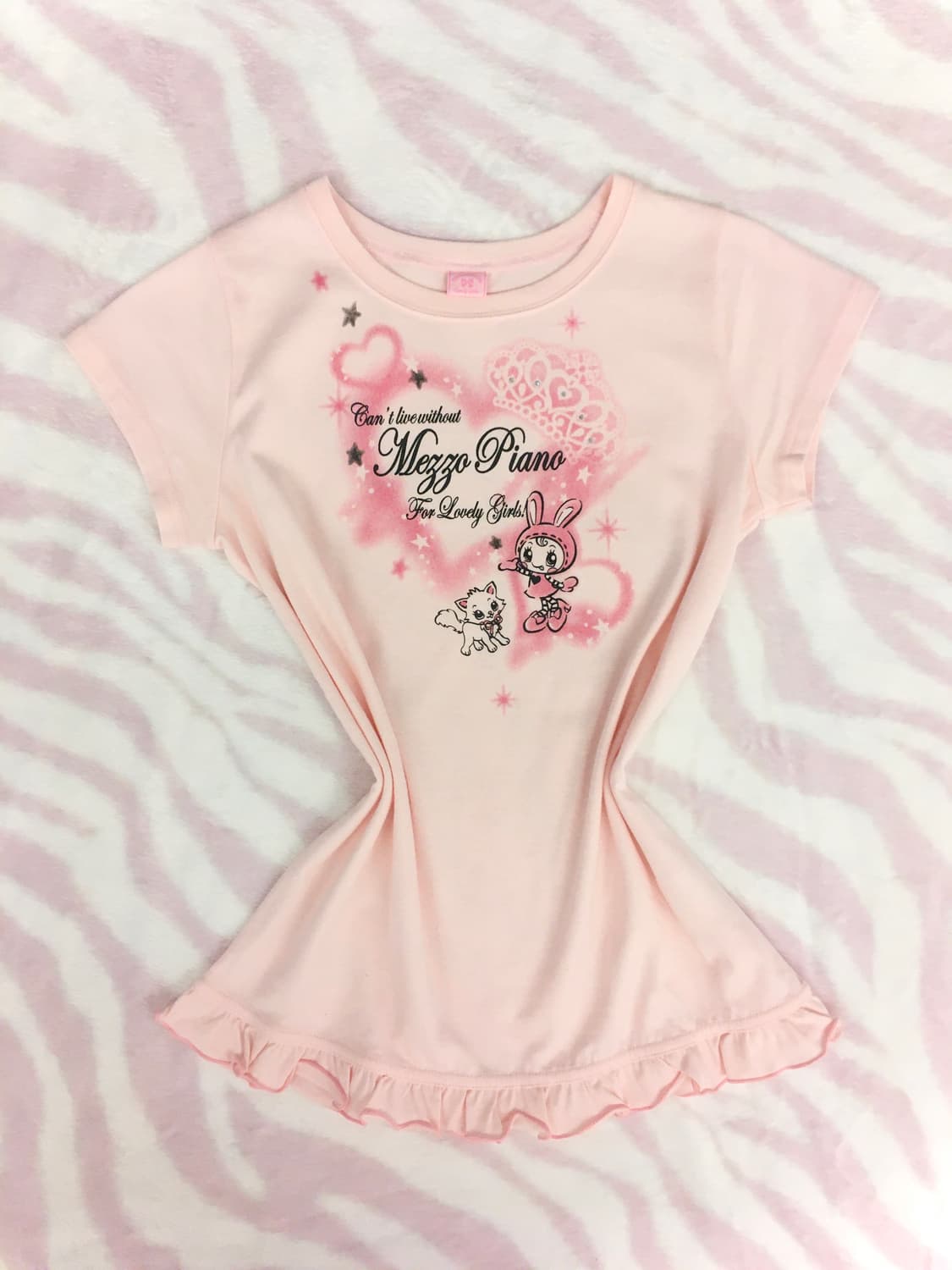 메조피아노 핑크 크라운하트 마스코트 프릴 티셔츠 히메갸루 조지후쿠 상품이미지1