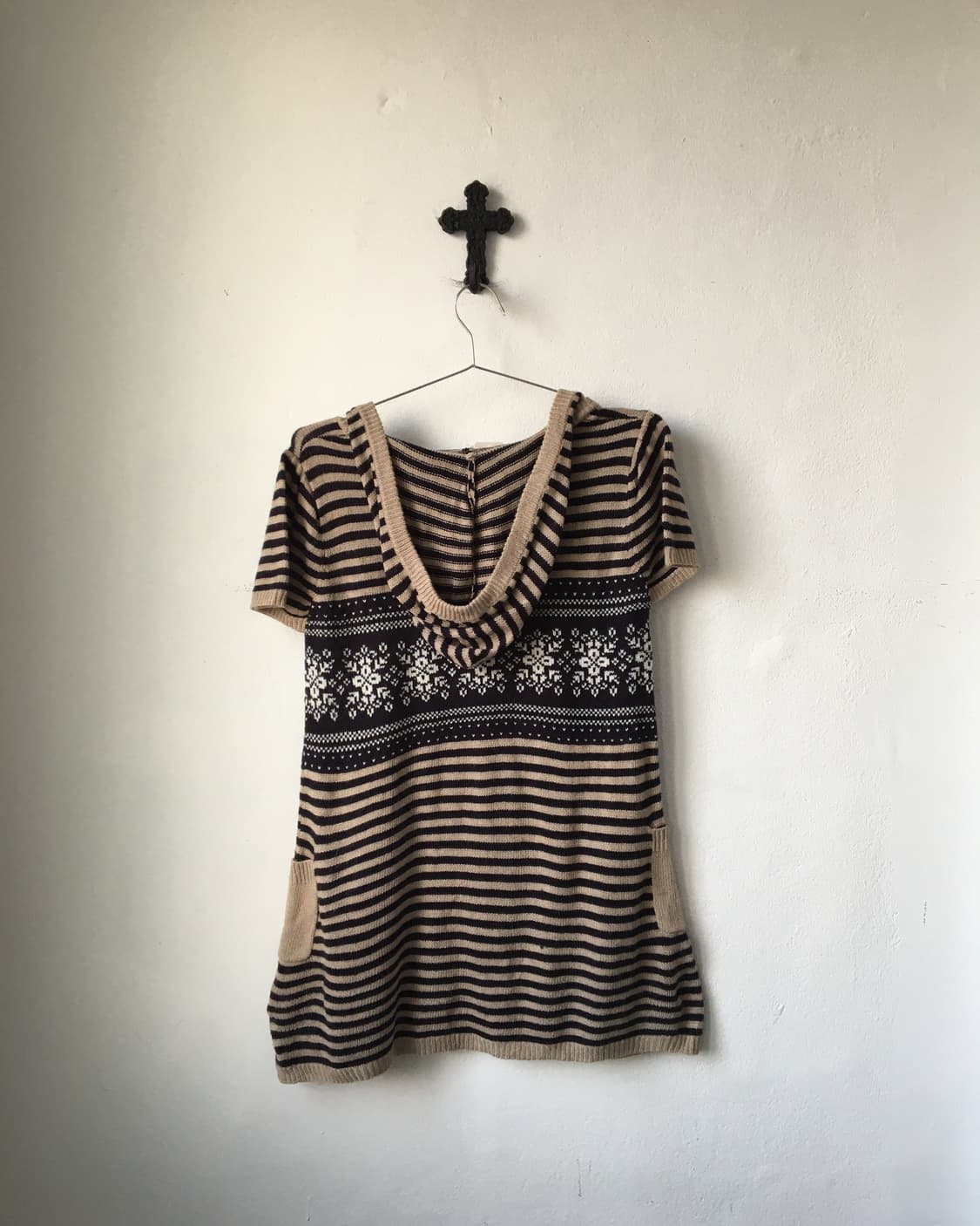 snow stripe pattern mixed knit onepiece 상품이미지3