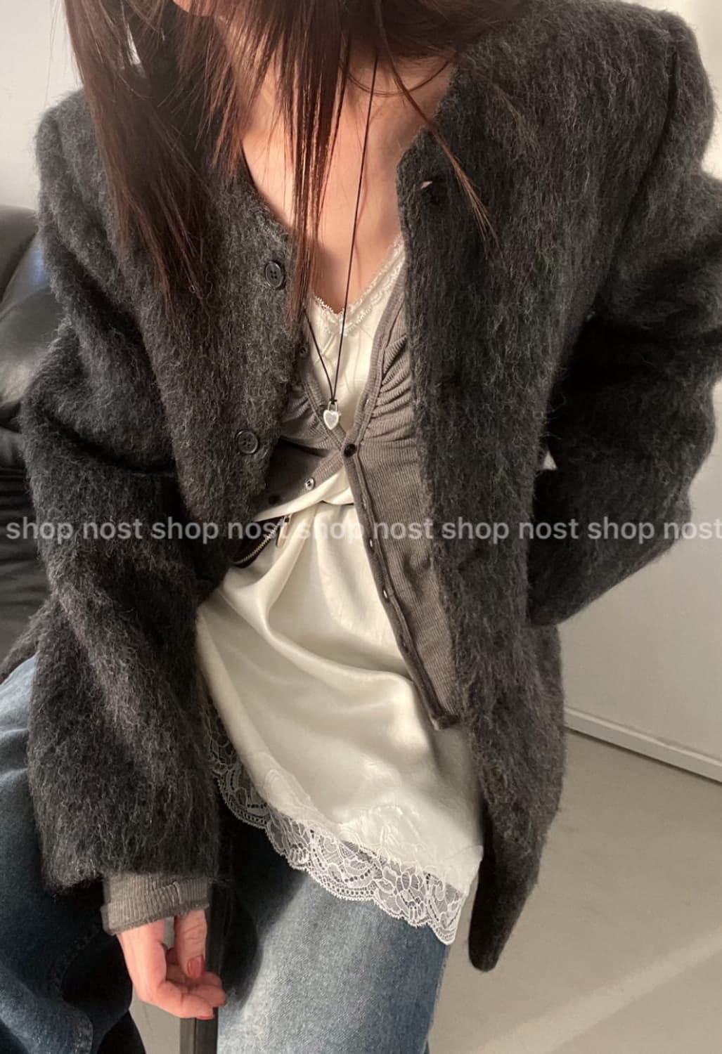 플라워 모헤어 노카라 2온스 본딩 자켓 상품이미지2