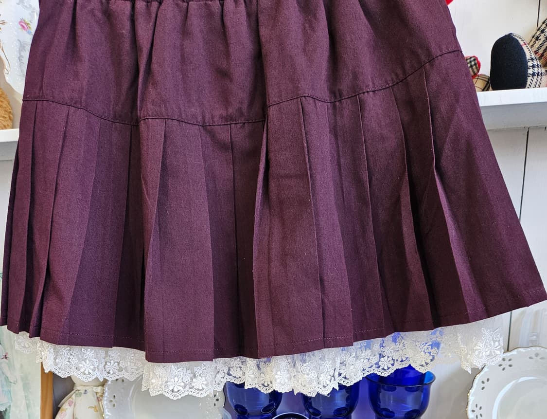 버건디 레이스 레이어드 플리츠 스커트 상품이미지4