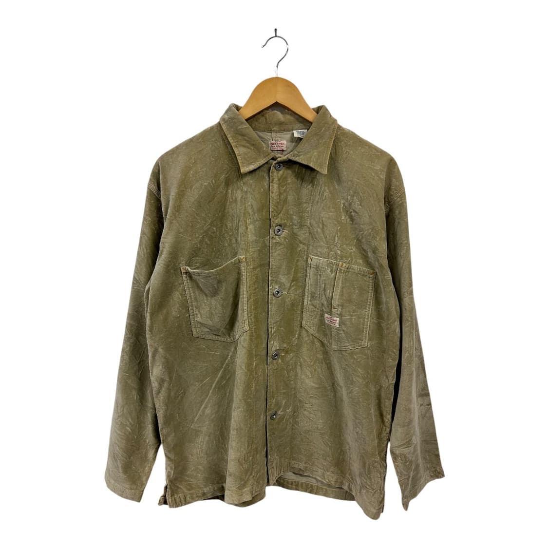 M) 빈티지 JPN 카키 크링클 워싱 벨벳터치 셔켓 TS-075 상품이미지1