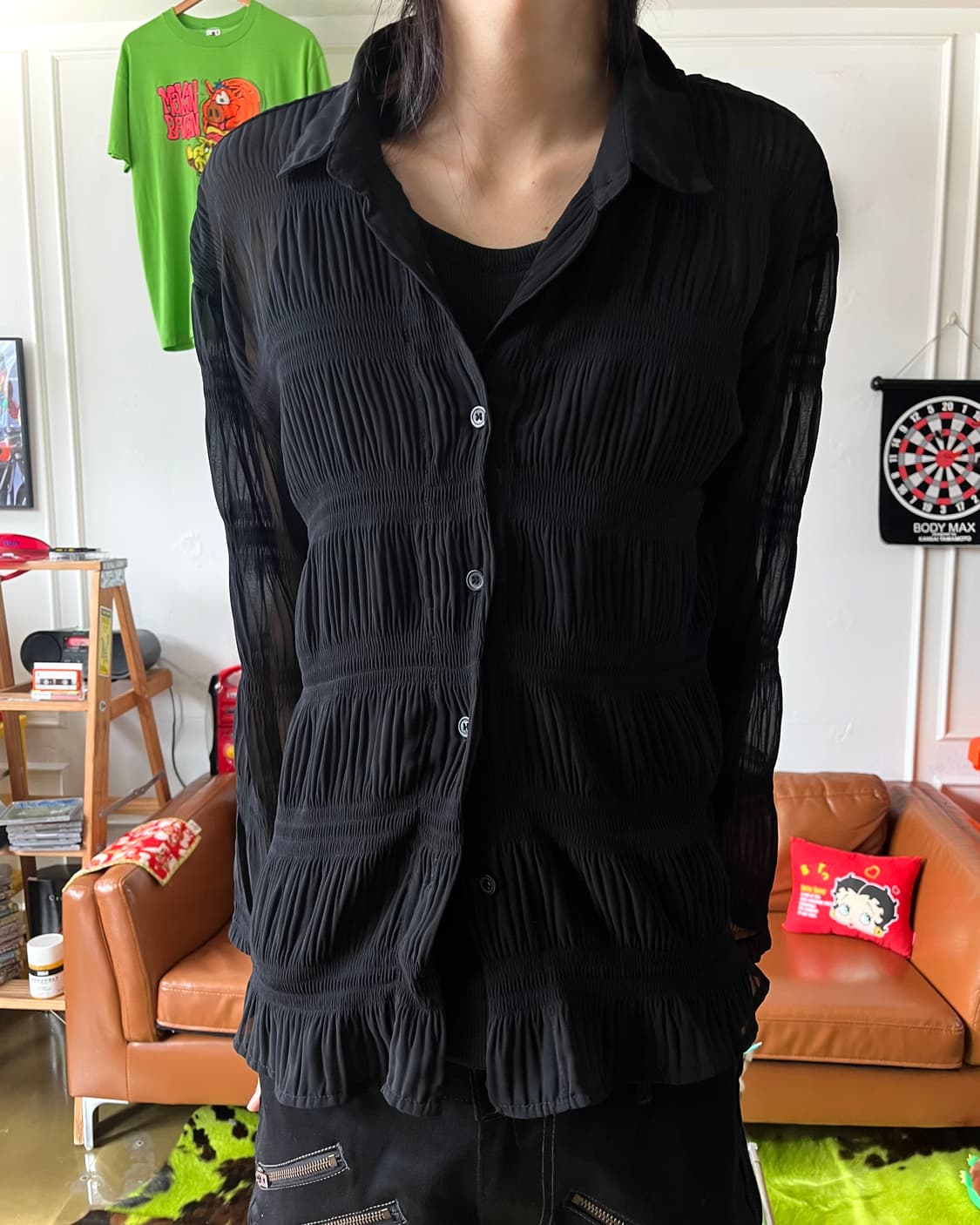 Jpn Vintage Real Pleats Black Shirt 상품이미지2