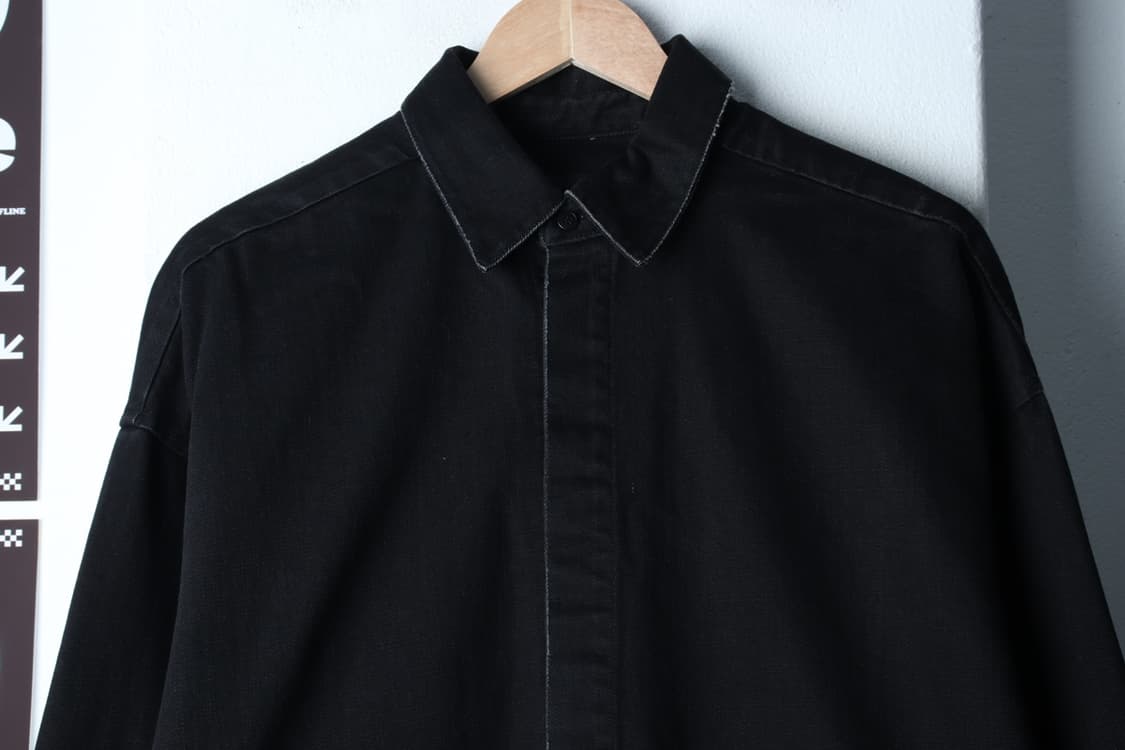 (M-2XL) 플랙 셔츠 남방 오버핏 데님 흑청 그런지-H33211 상품이미지4