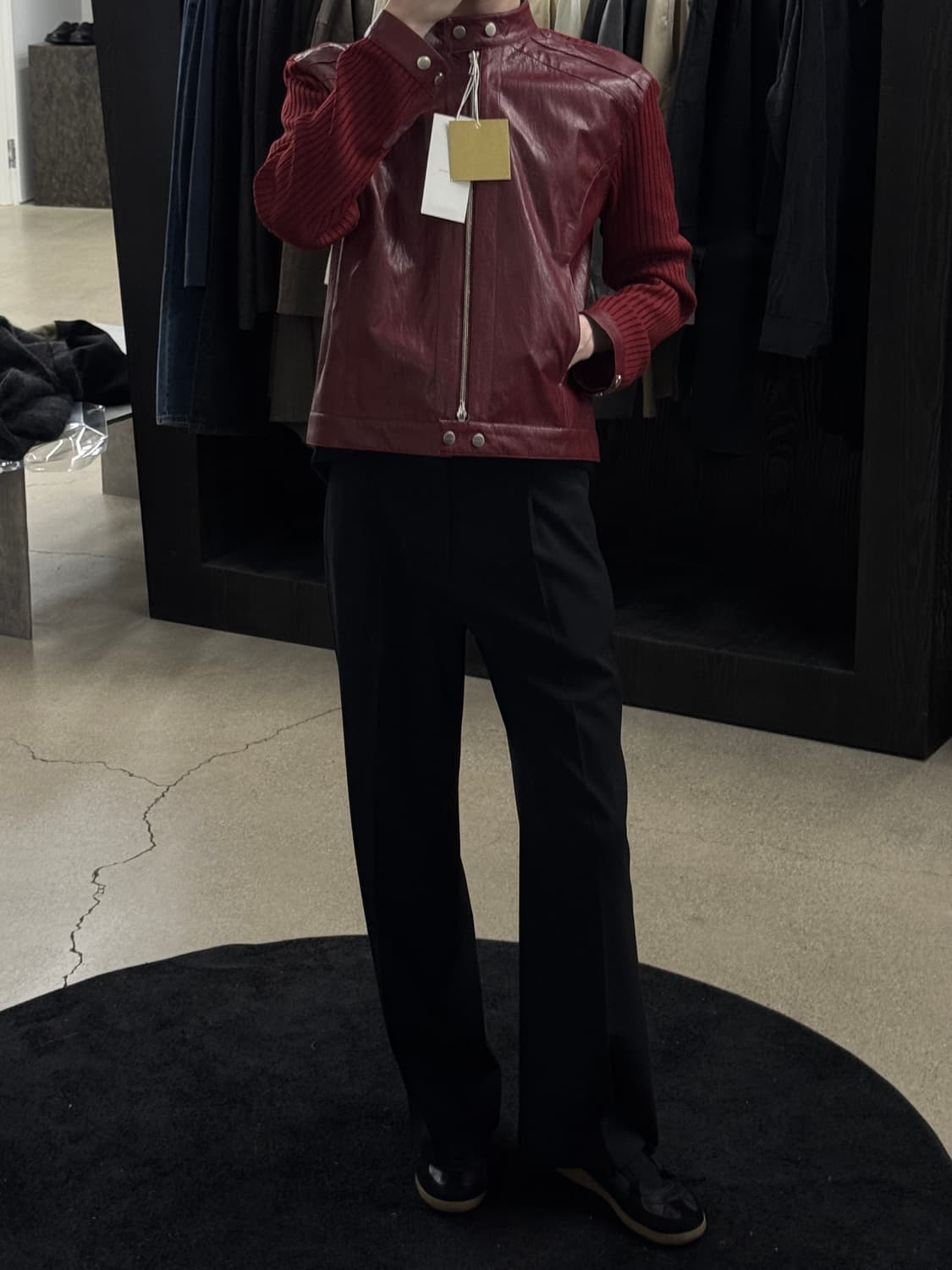 폴리수엠 리브드 패널 바이커 자켓 (레드) 상품이미지6