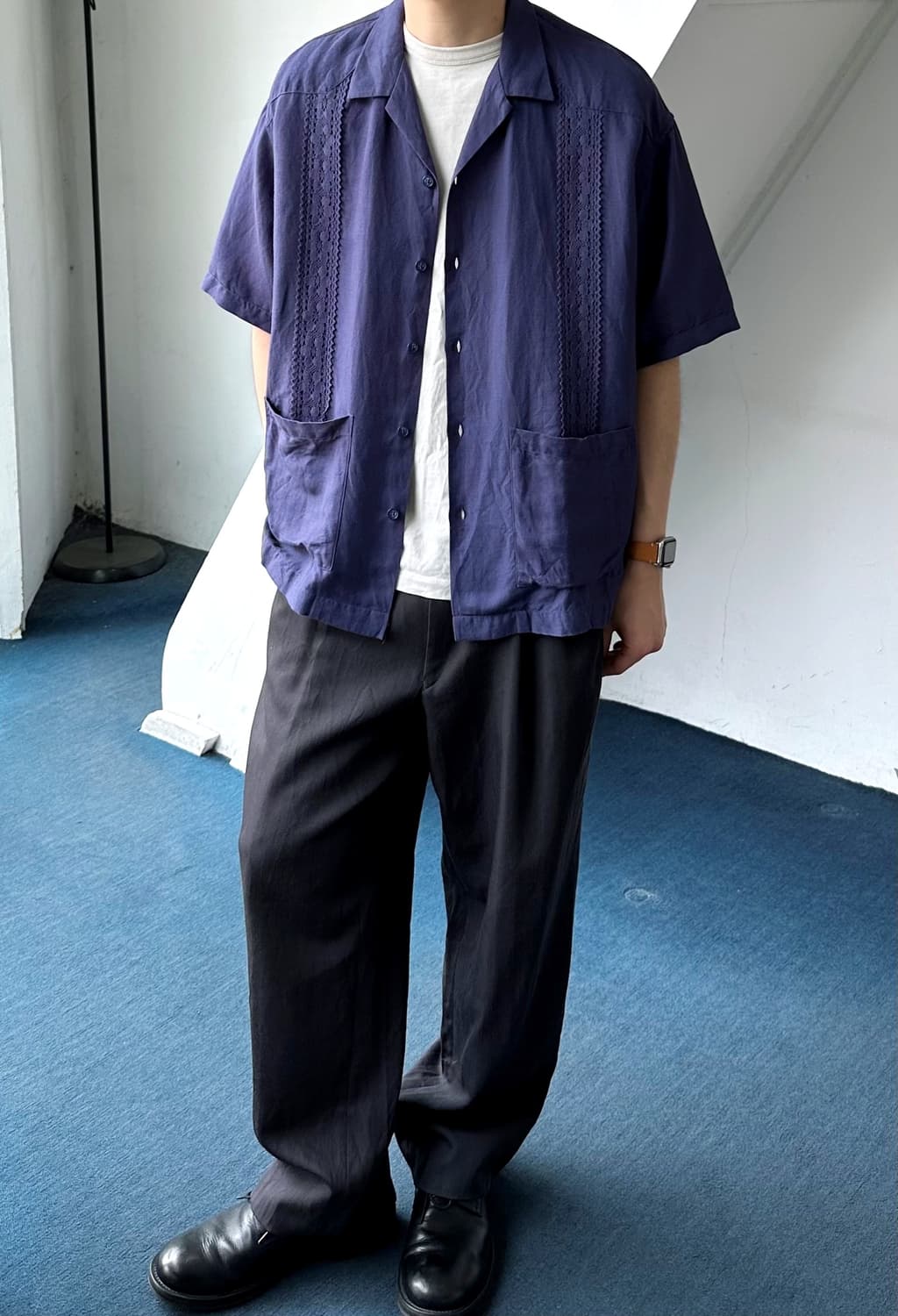 Natural linen rayon guayabera shirt 상품이미지9