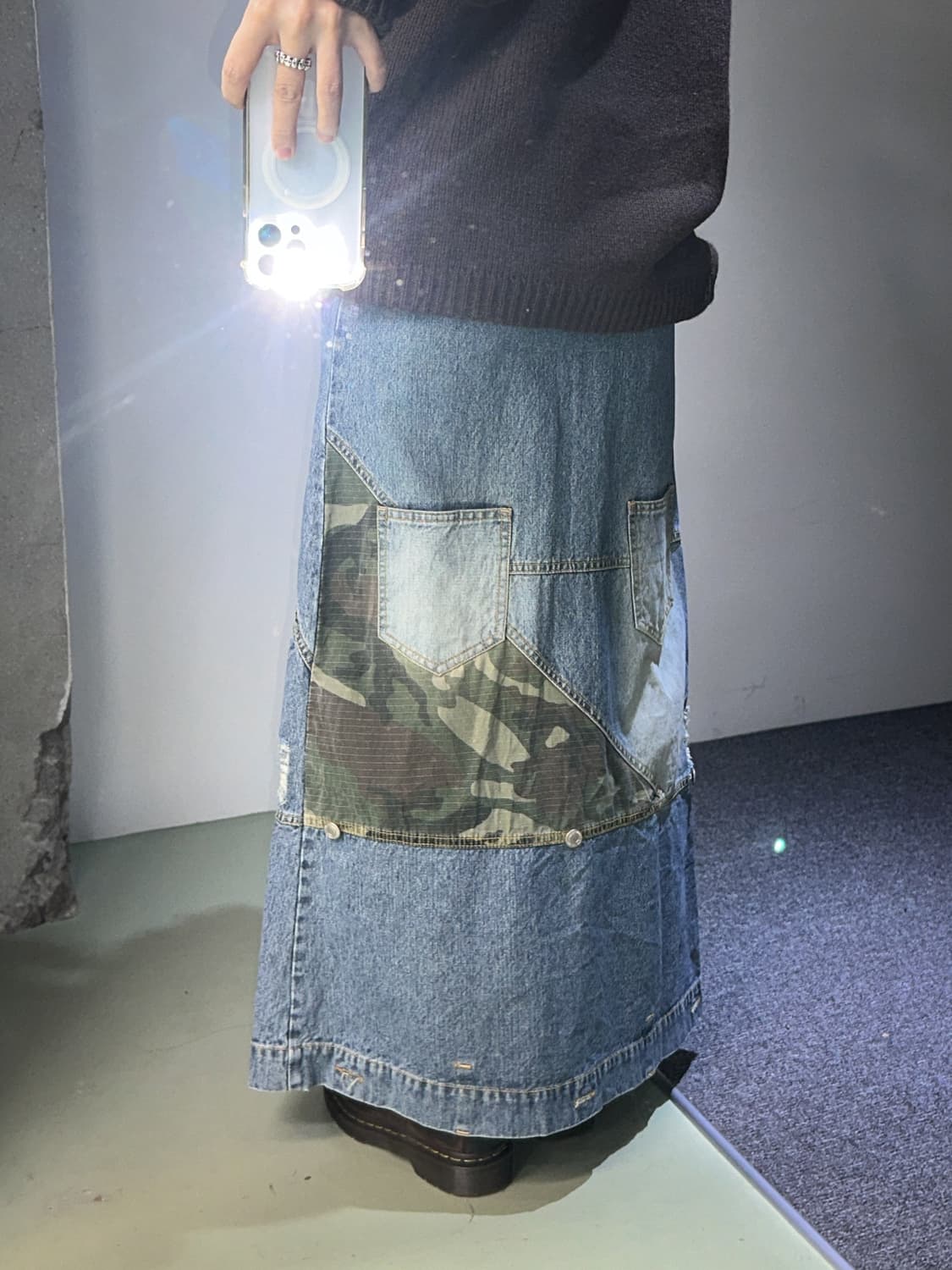 vintage denim maxi suspender skirt 상품이미지4