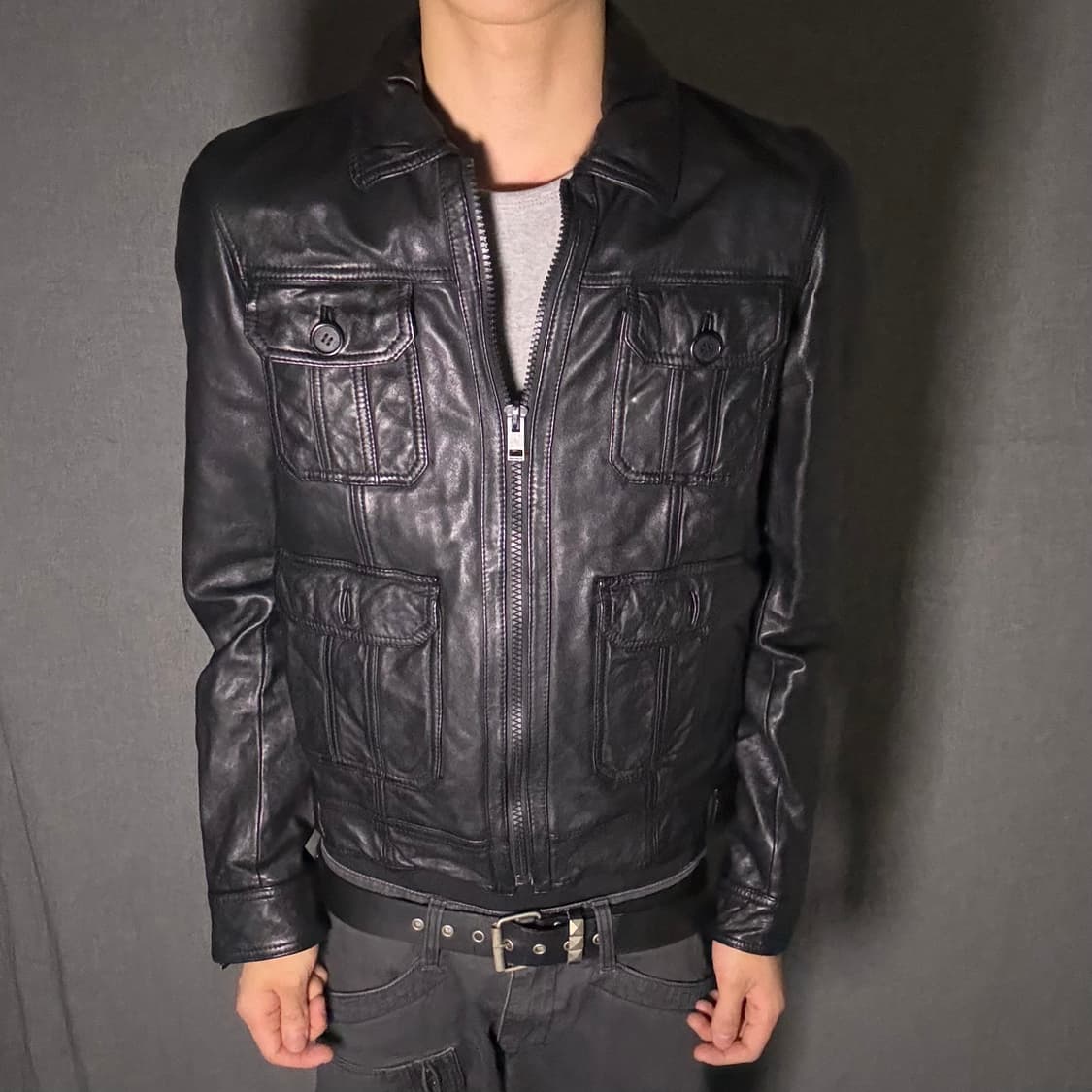 japan vintage lamb skin pocket jacket 상품이미지2