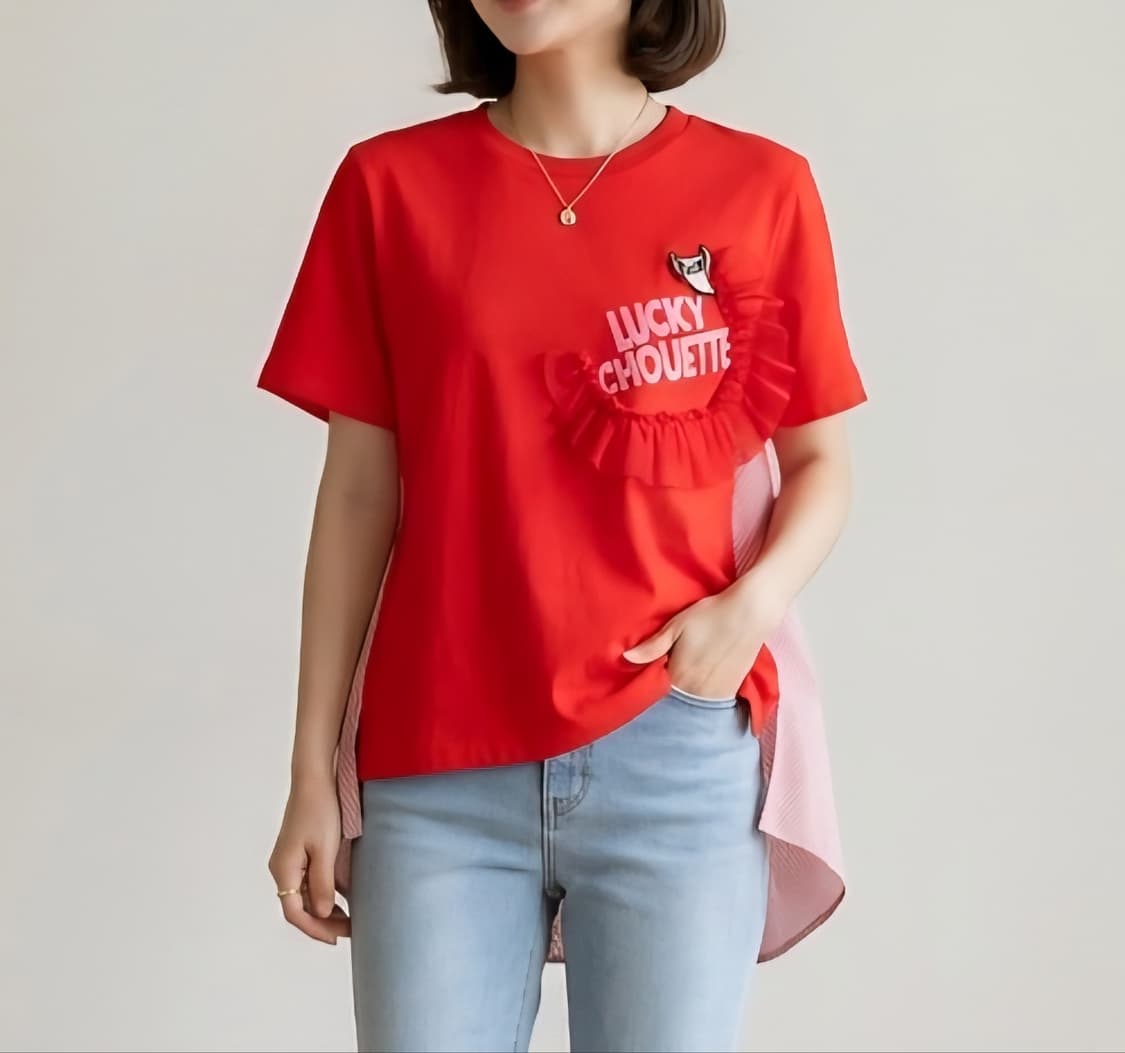 [55]럭키슈에뜨 스트라이프 배색 백타이 티셔츠 상품이미지1