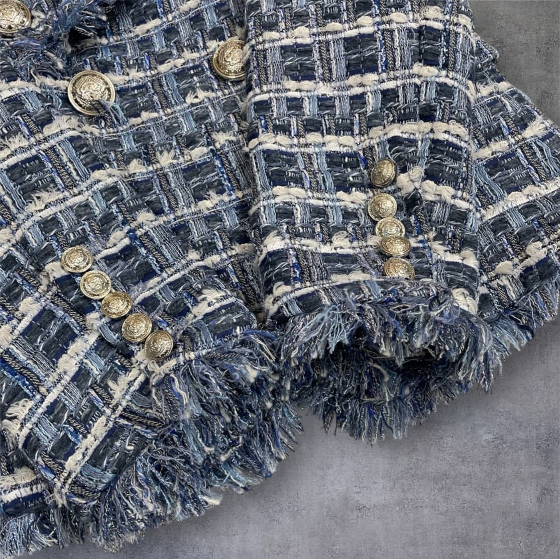 발망 Balmain 블루 트위드 실버버튼 더블 브레스티드 자켓 40 상품이미지6