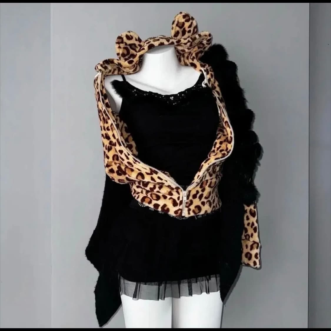 빈티지 갸루 호피 퍼 후드집업 y2k 펑크 고스 상품이미지1