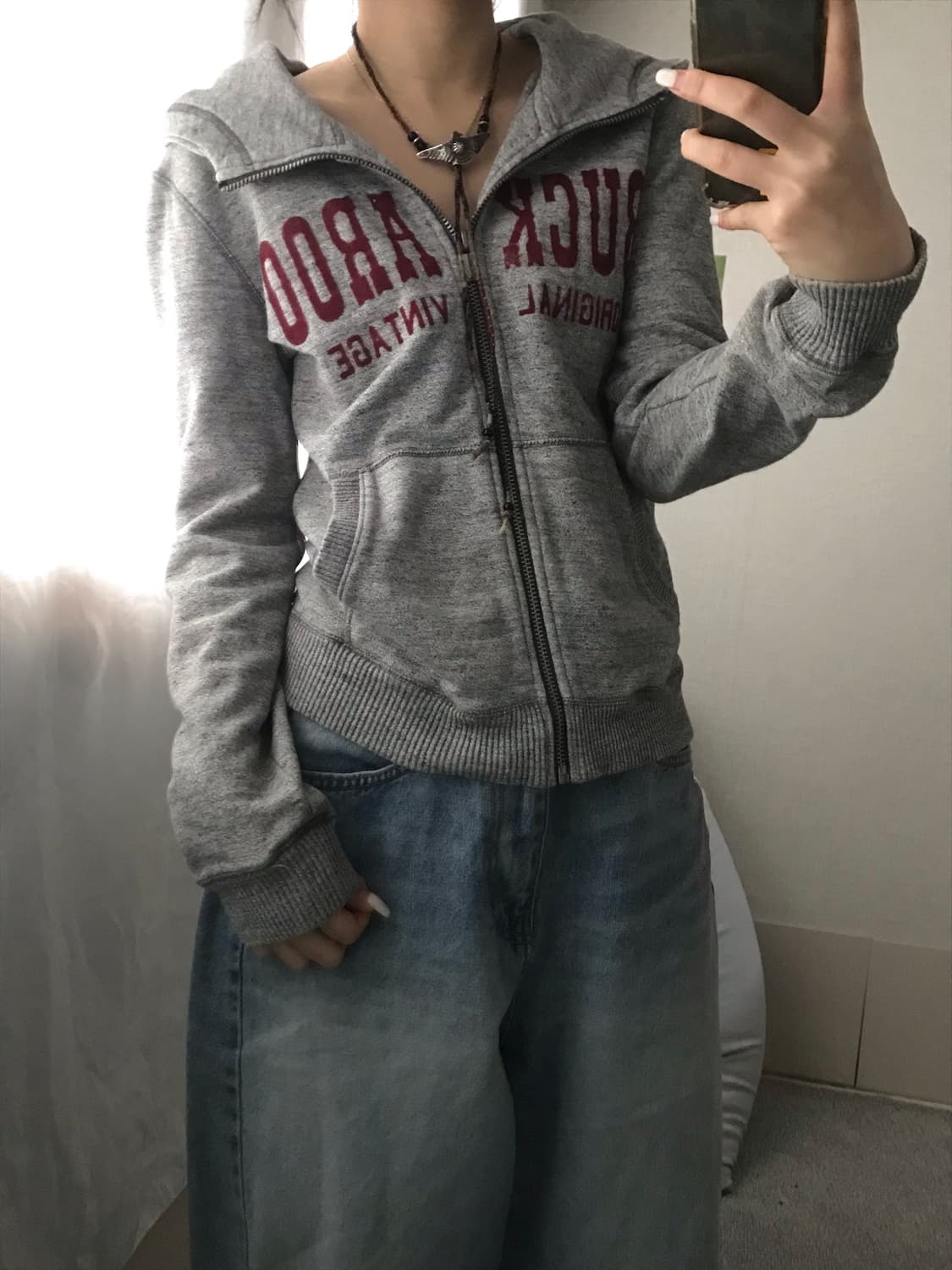 버카루 그레이 로고 후드집업 상품이미지2