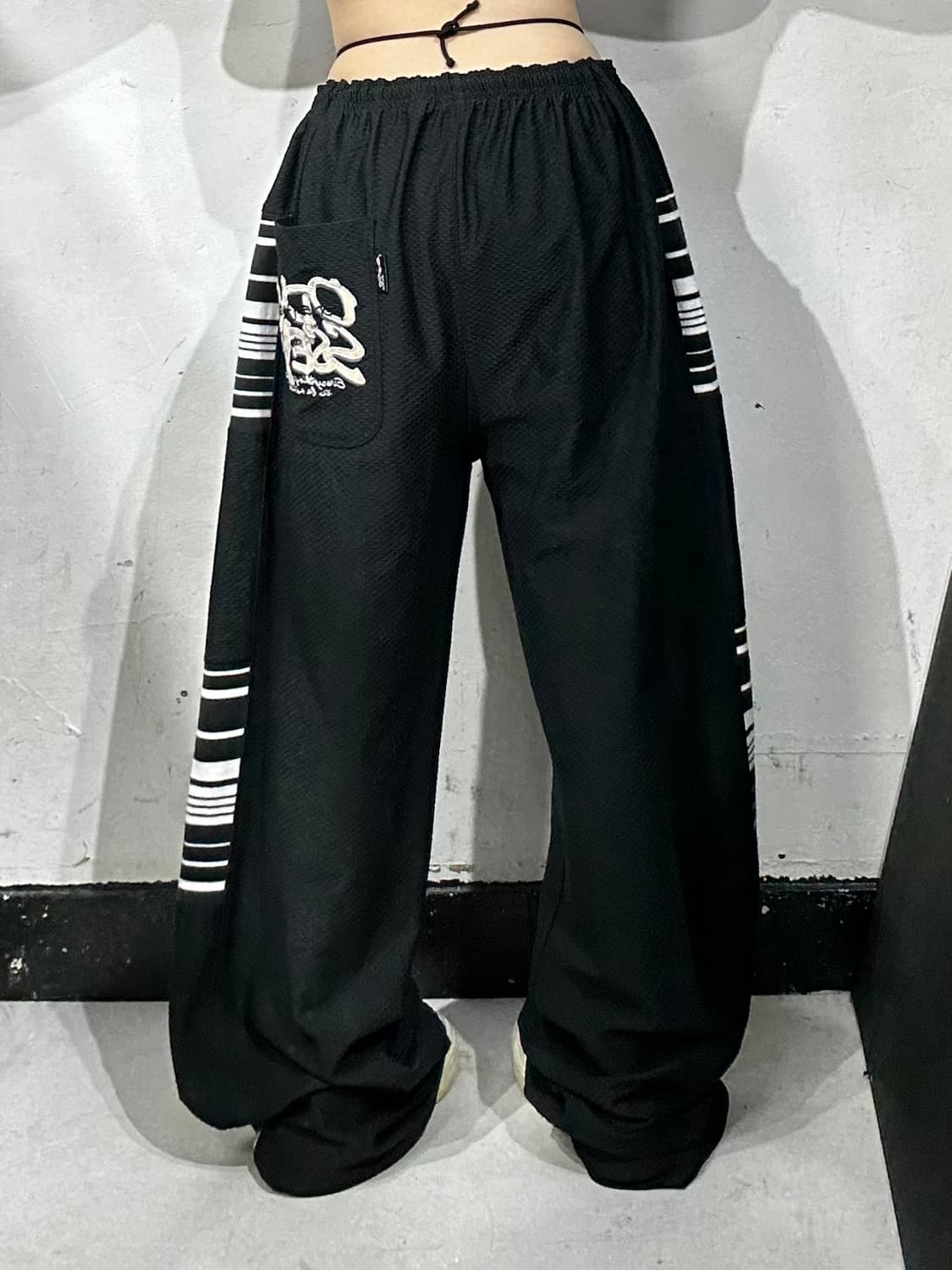일본 빈티지 블랙 자수 포인트 힙합 새깅 추리닝 바지 트레이닝 팬츠 L 상품이미지3