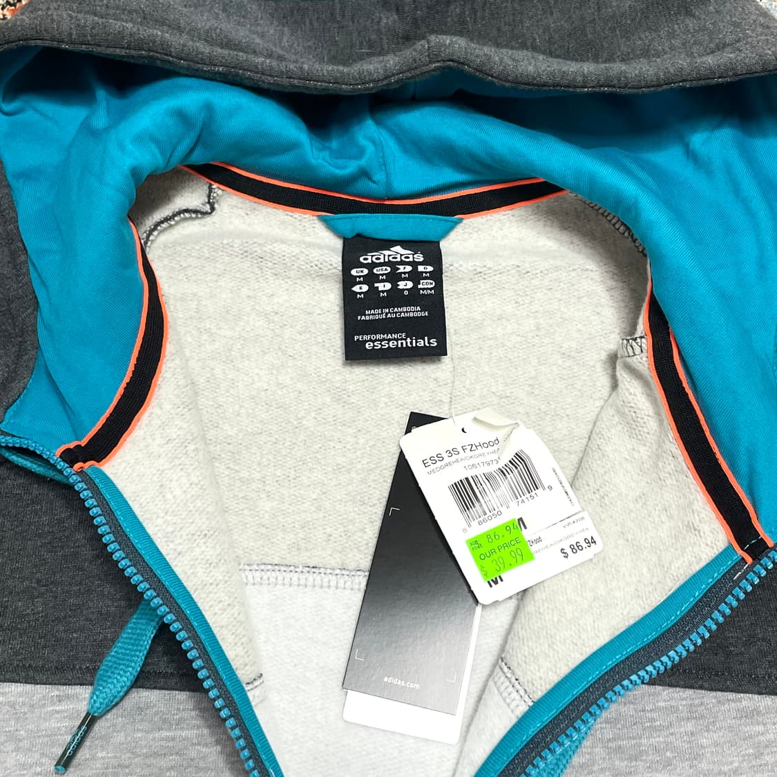 (택있음) 아디다스 삼각로고 그레이 기모 후드집업 남성M  상품이미지3