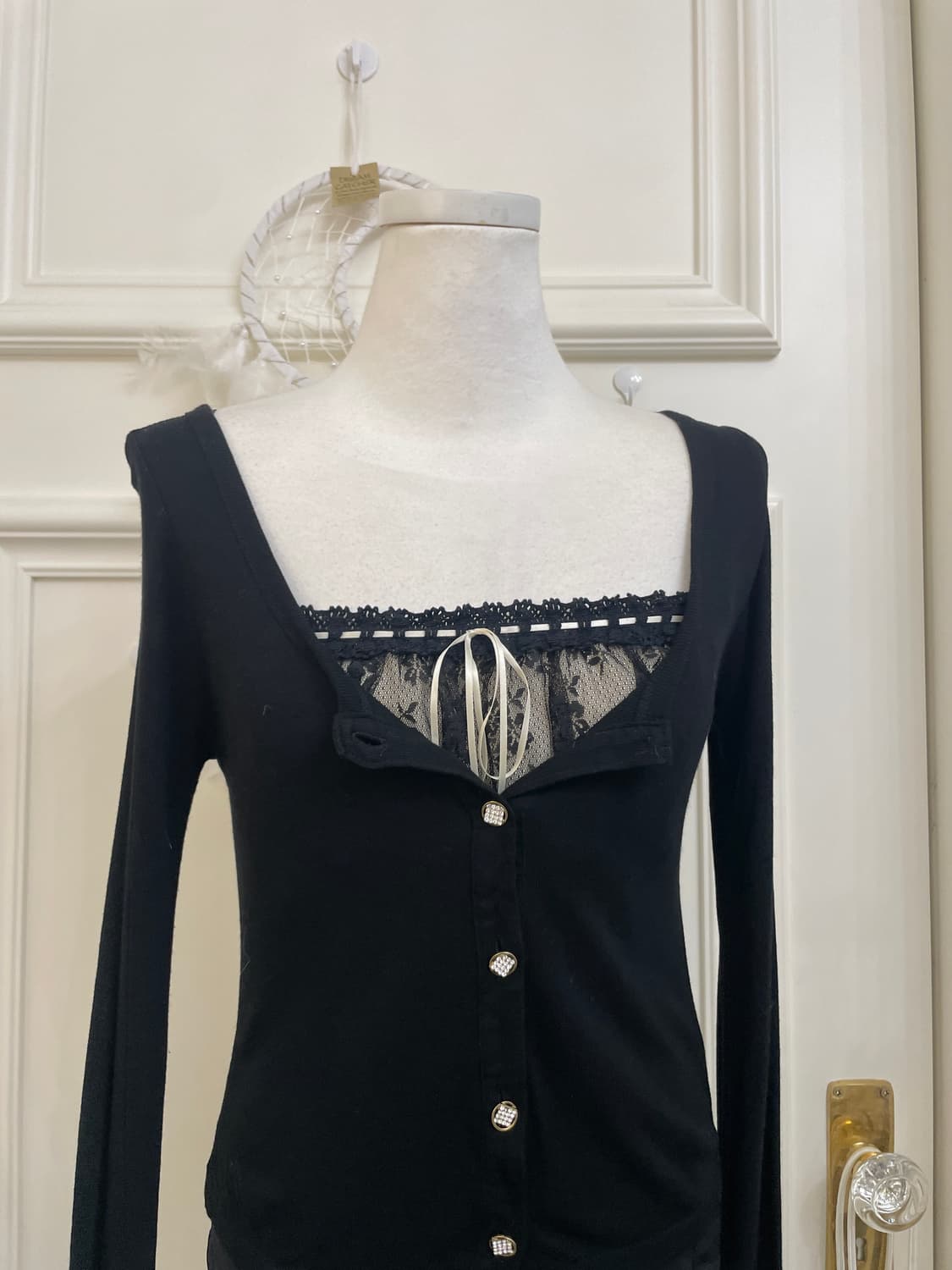 black basic soft cardigan&lace bow fairy 상품이미지5