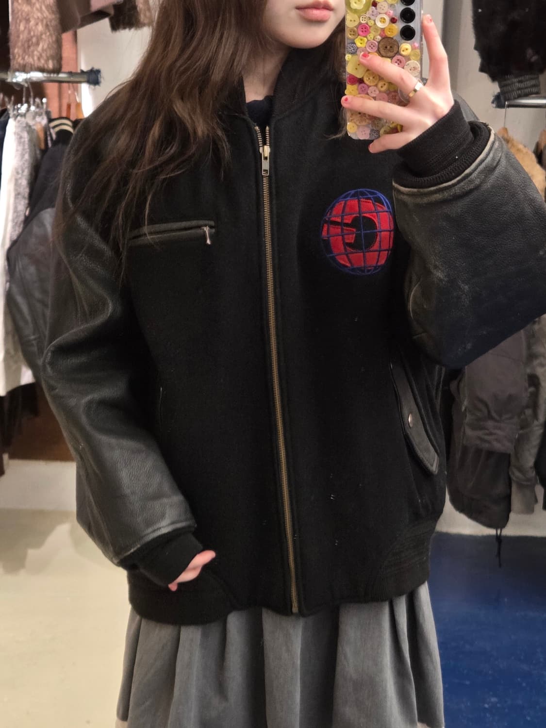 1990s 핸드패치 소가죽 울 바시티 자켓 상품이미지3