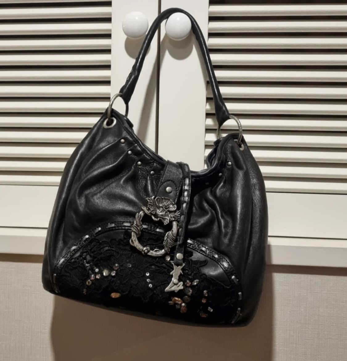 Bnx 블랙 레더 펑크 호보백 상품이미지2