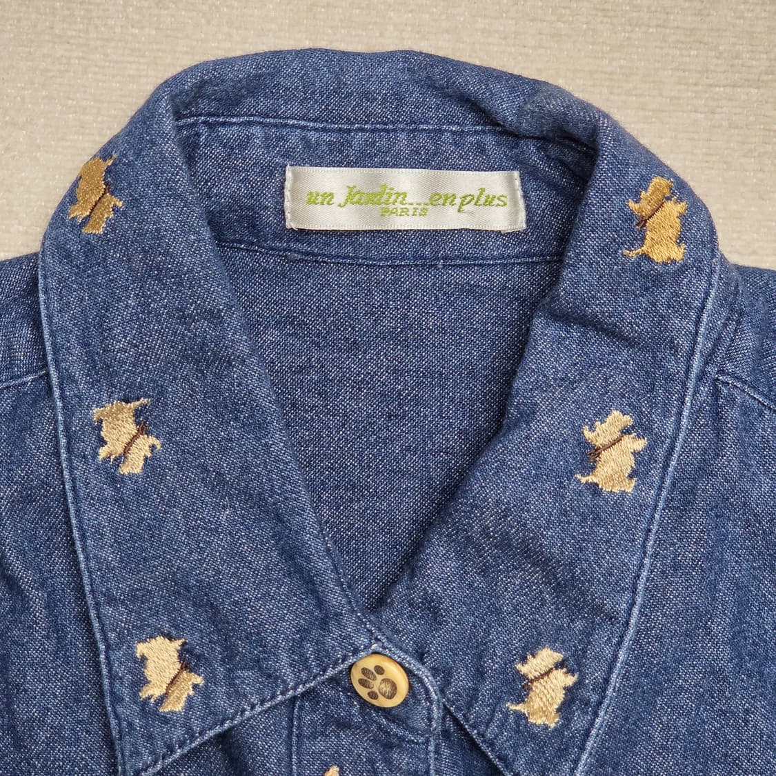 일본 빈티지 강아지 패치 데님 셔츠 상품이미지4