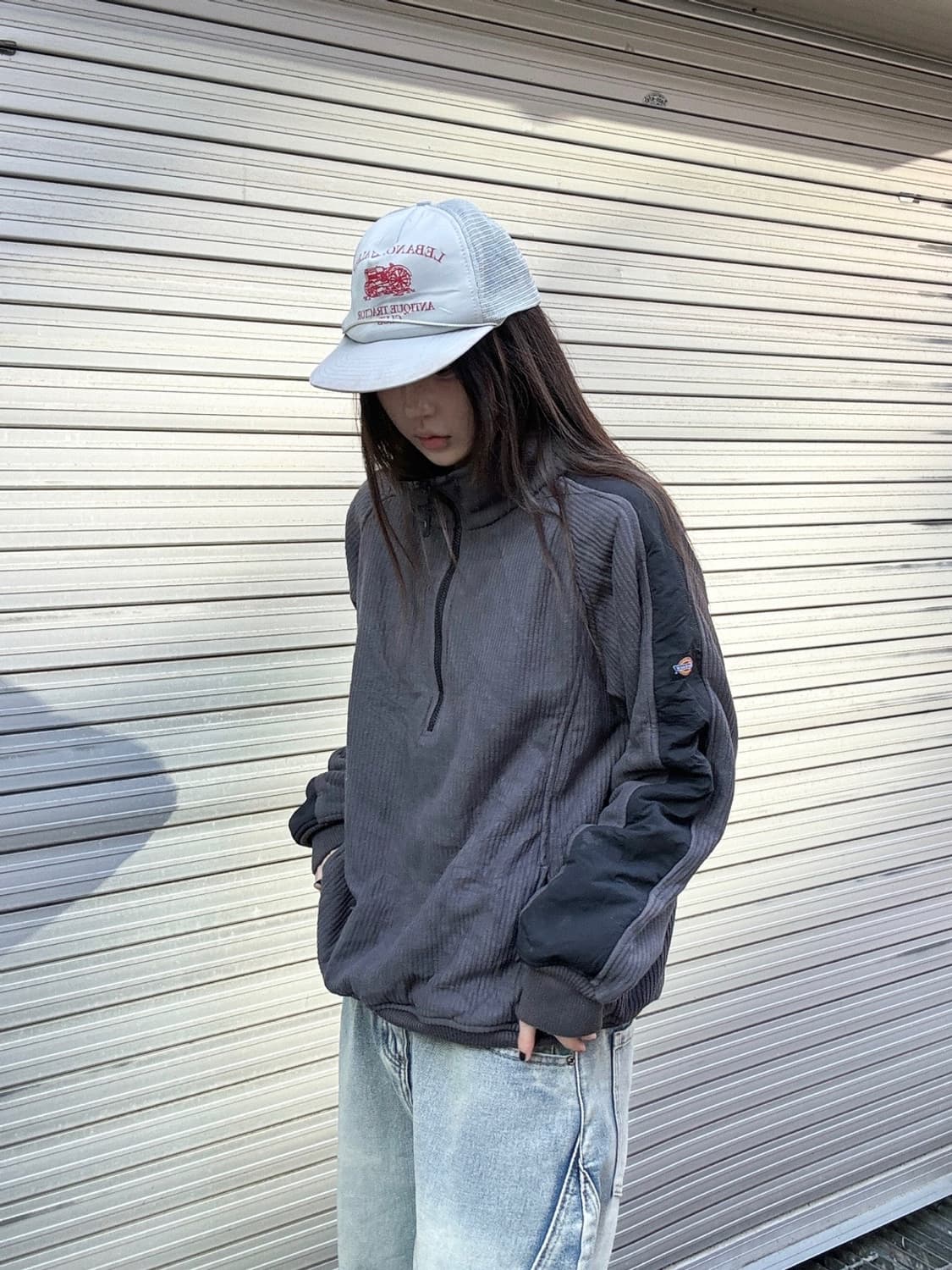 90s DICKIES 올드스쿨 하이넥 반집업 풀오버 코듀로이 맨투맨 상품이미지1