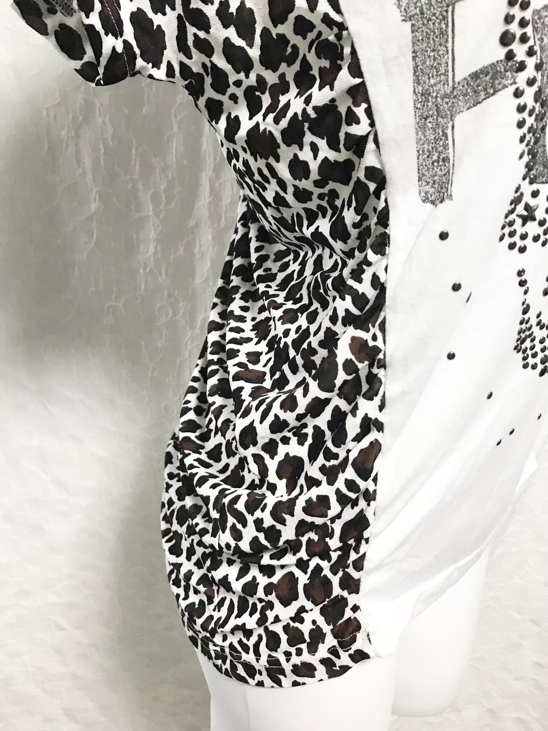 빈티지 갸루 펑크 레오파드 스터드 코르셋 셔링 반소매 탑 상품이미지4