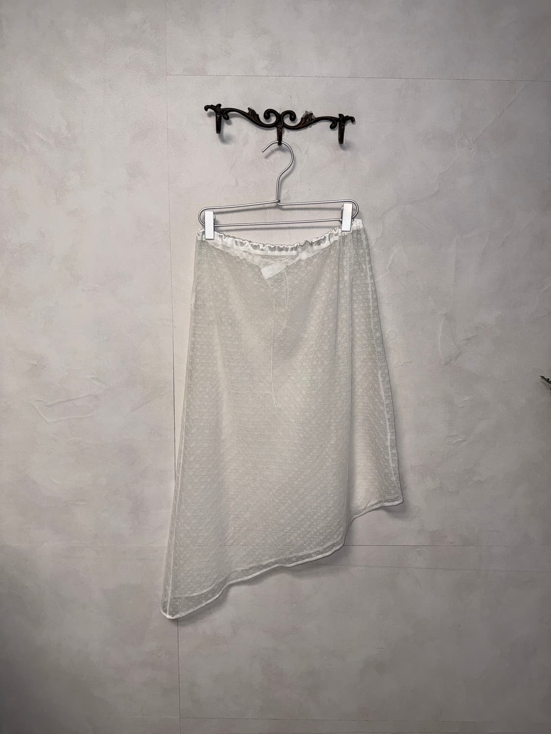 White floral lace unbalanced mesh skirt 상품이미지4