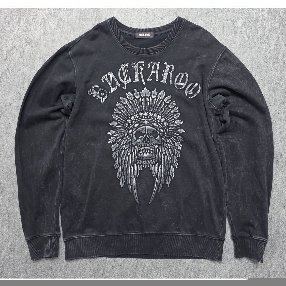 버커루 피그먼트 워싱 스컬 패치 빈티지 그런지 무드 맨투맨 XL 상품이미지1