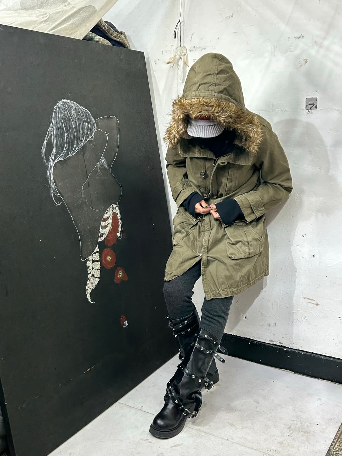 일본빈티지 울프죠 개파카 퍼 후드 야상 M 상품이미지3