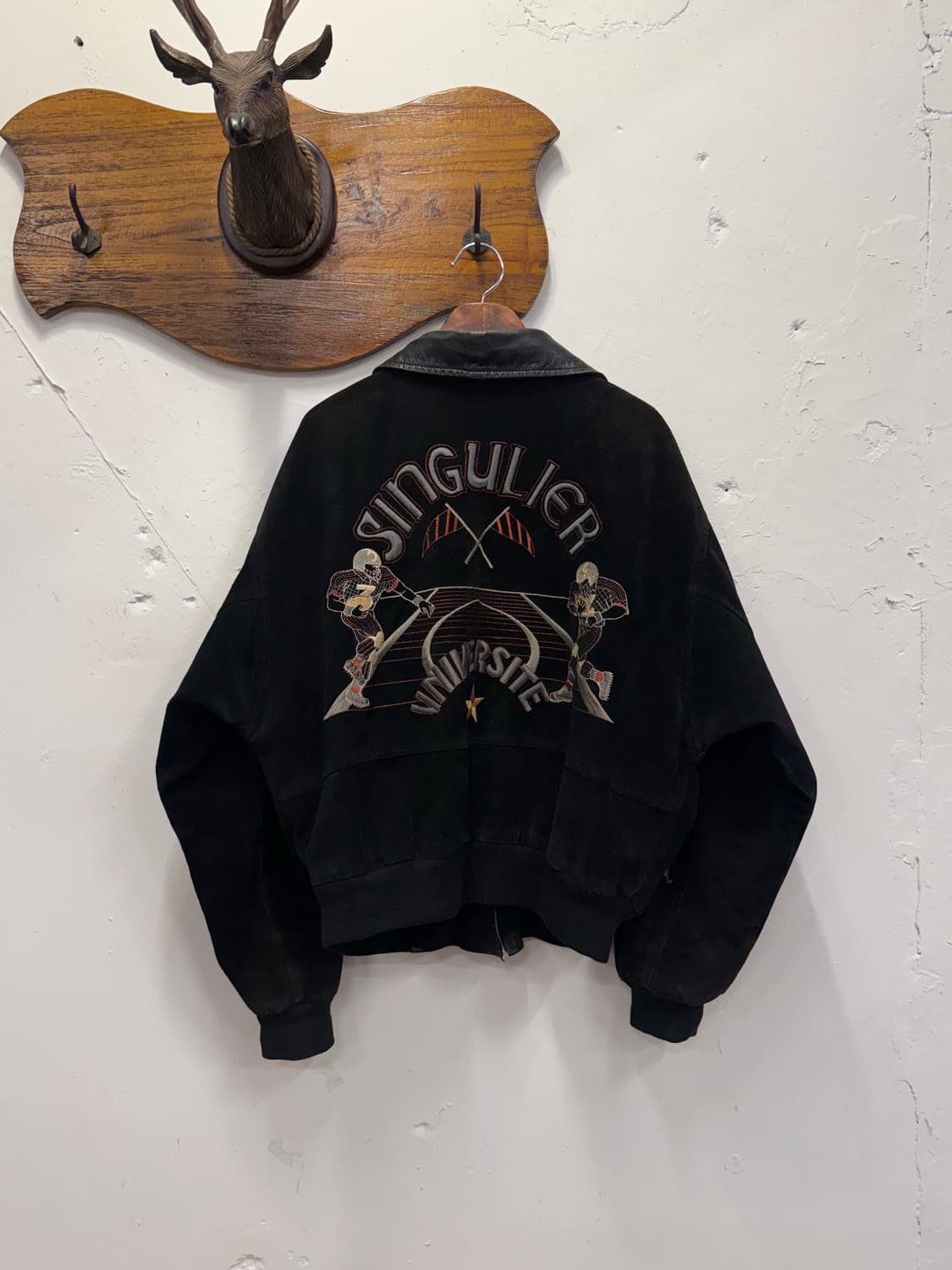 L) 90s France SINGULIER Suede Varsity Ja 상품이미지3