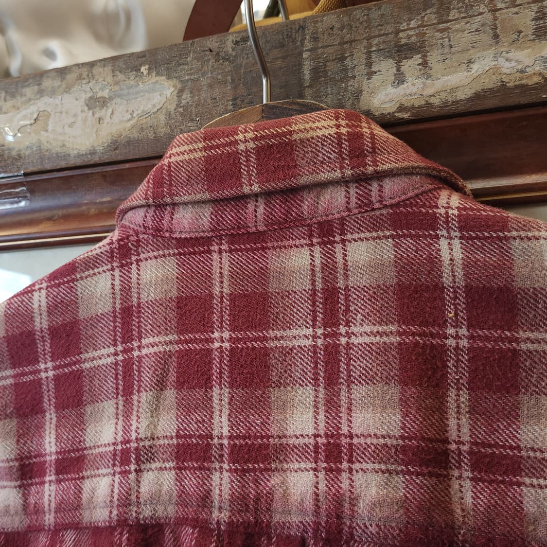 90s 아메리칸 빈티지 체크셔츠 헤비 플란넬 워크셔츠 레드 L 상품이미지10