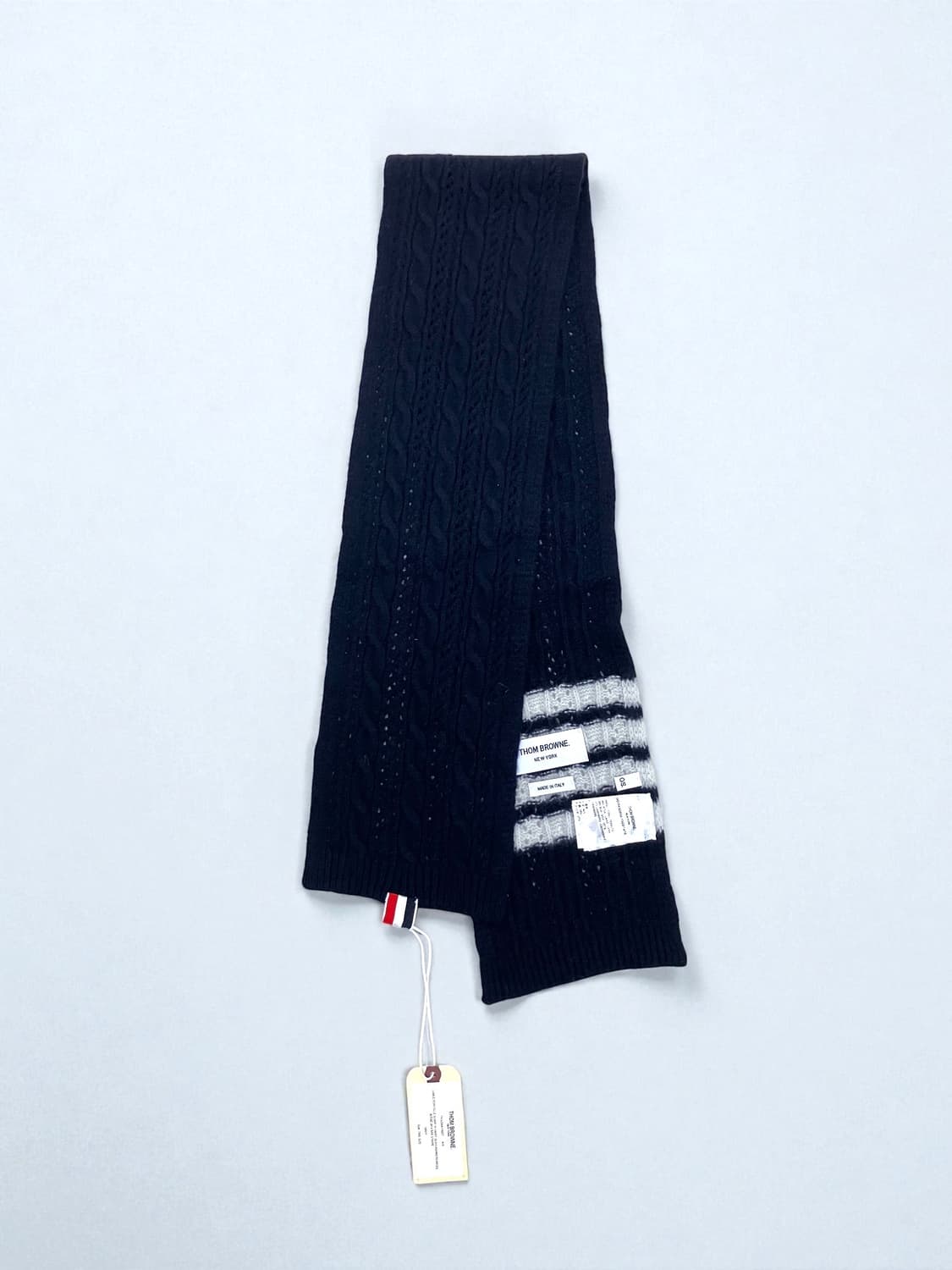 톰브라운 케이블 포인트 헤어리 캐시미어/울/실크 머플러 네이비 상품이미지2