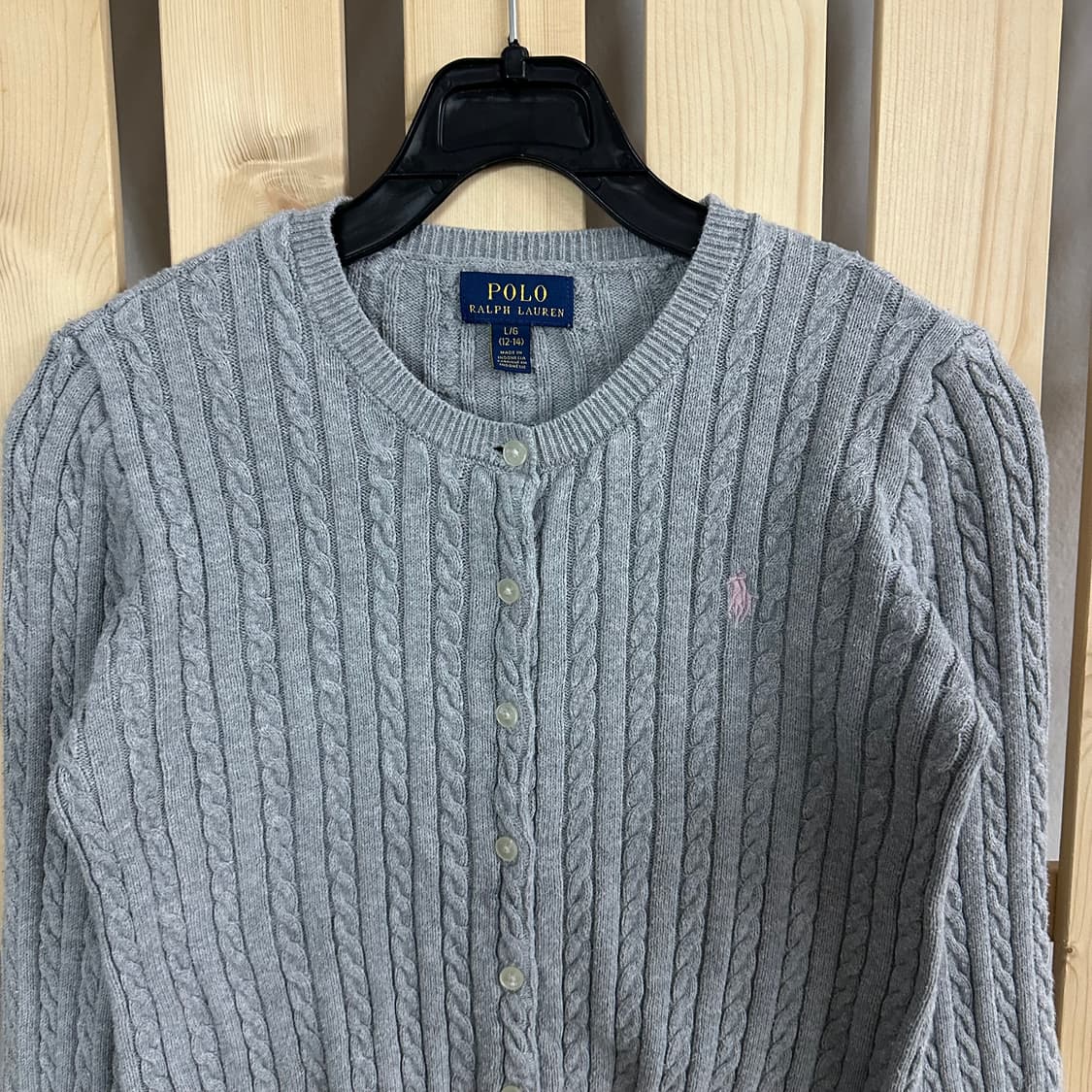 (S) 폴로 랄프로렌 핑크 그레이 케이블 니트 가디건 상품이미지3