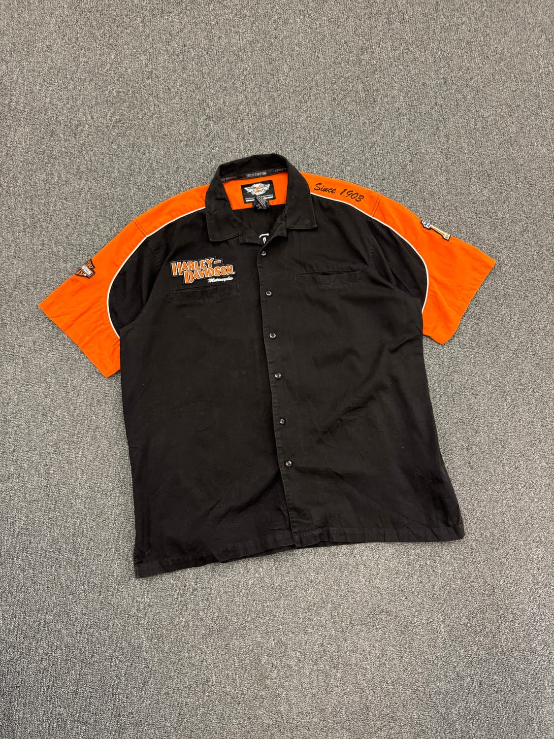 XL)할리데이비슨 빈티지 코듀로이 자수 로고 반팔 셔츠 상품이미지2