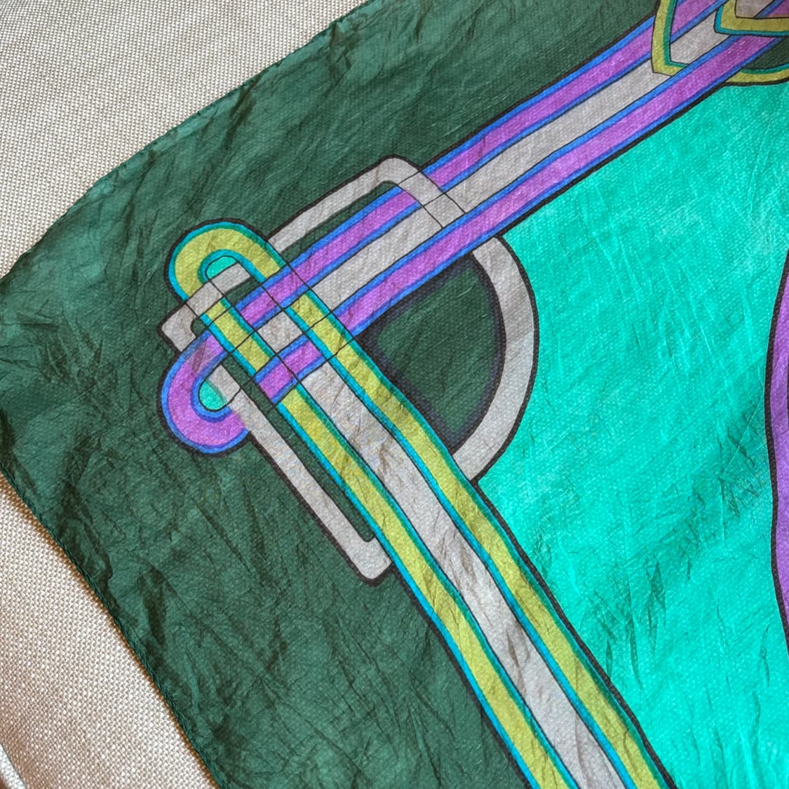 빈치지 패턴 실크 스카프 그린 상품이미지7