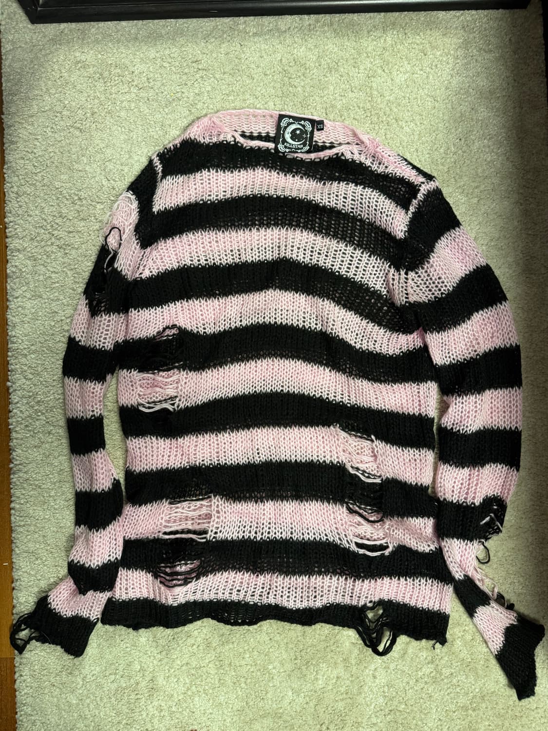 킬스타 핑크 블랙 스트라이프 펑크 데미지 니트 상품이미지1