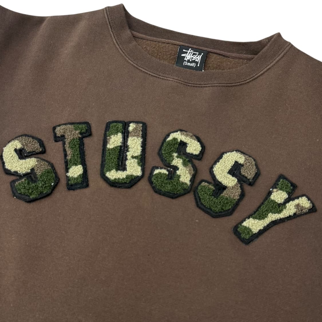 90‘s 올드 스투시 브라운 카모 플러피 로고 맨투맨 스웻셔츠 상품이미지6