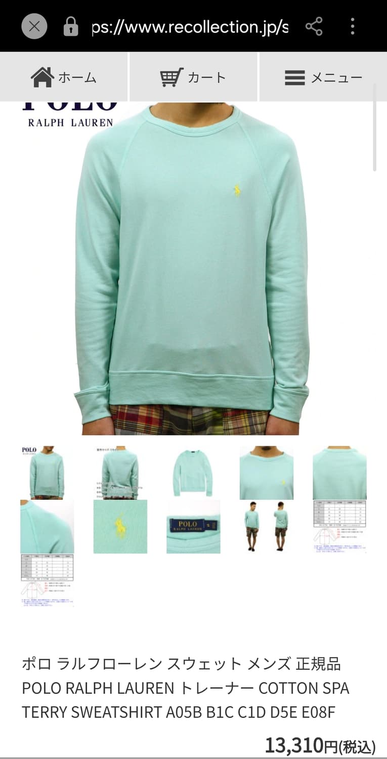 [해외M] 폴로 랄프 로렌 코튼 스파 테리 스웨트셔츠 민트 컬러 상품이미지2