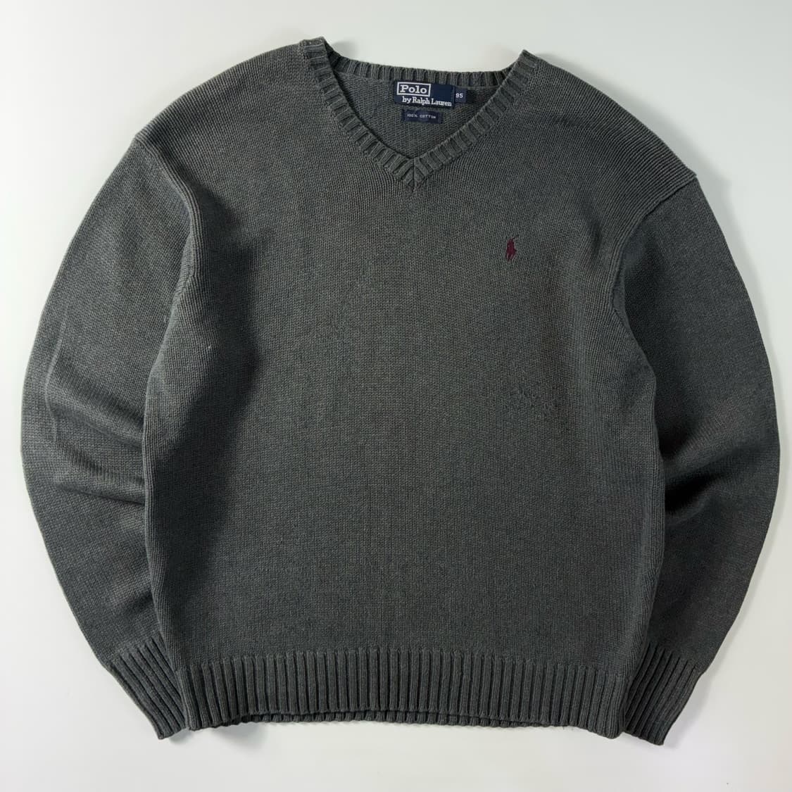 Polo  폴로 랄프로렌 자수 코튼 다크그레이 브이넥 니트   상품이미지1