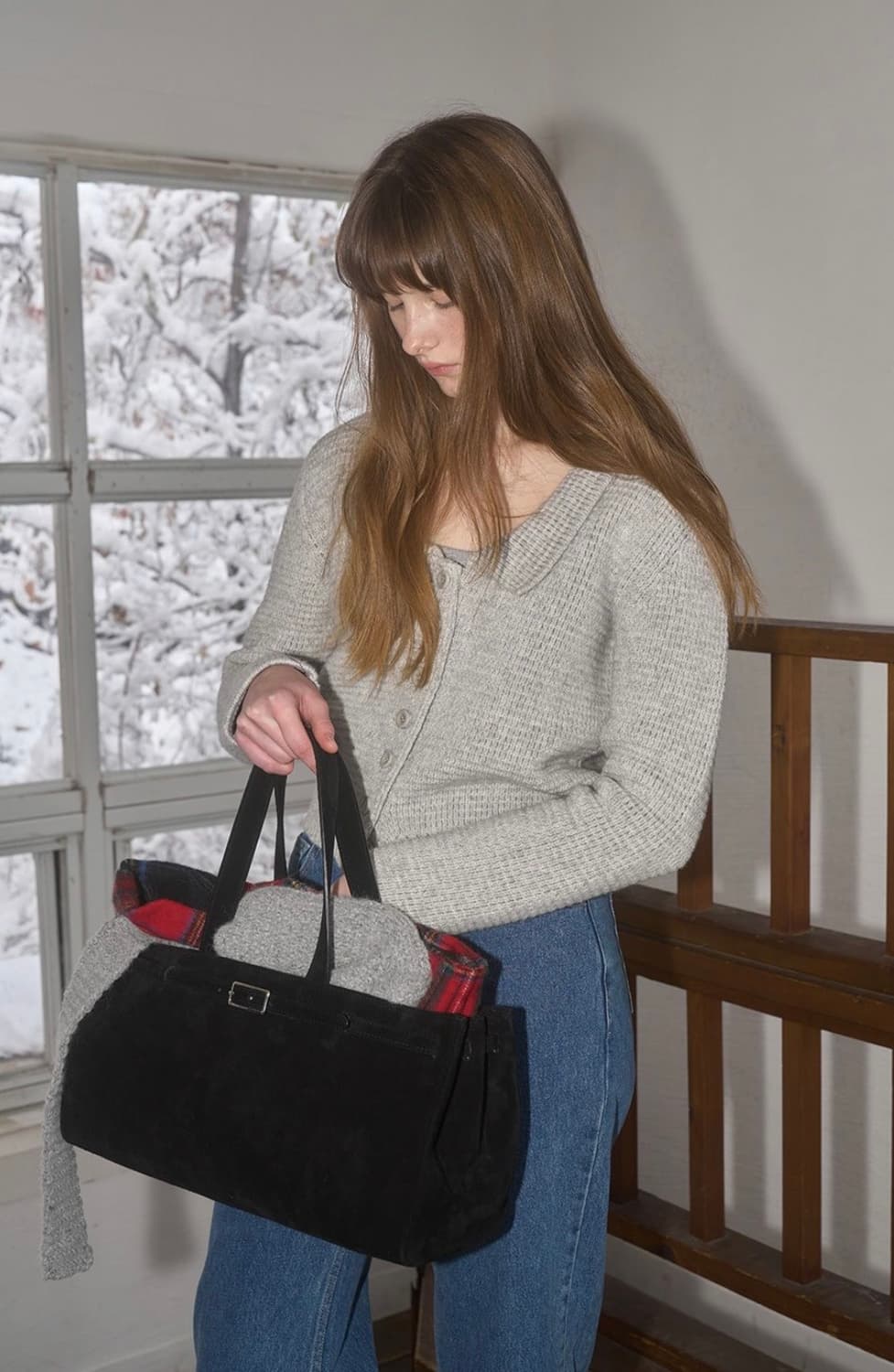 (새상품/택O) 바이무드 더히어 스코틀랜드 울 가디건 그레이 상품이미지8