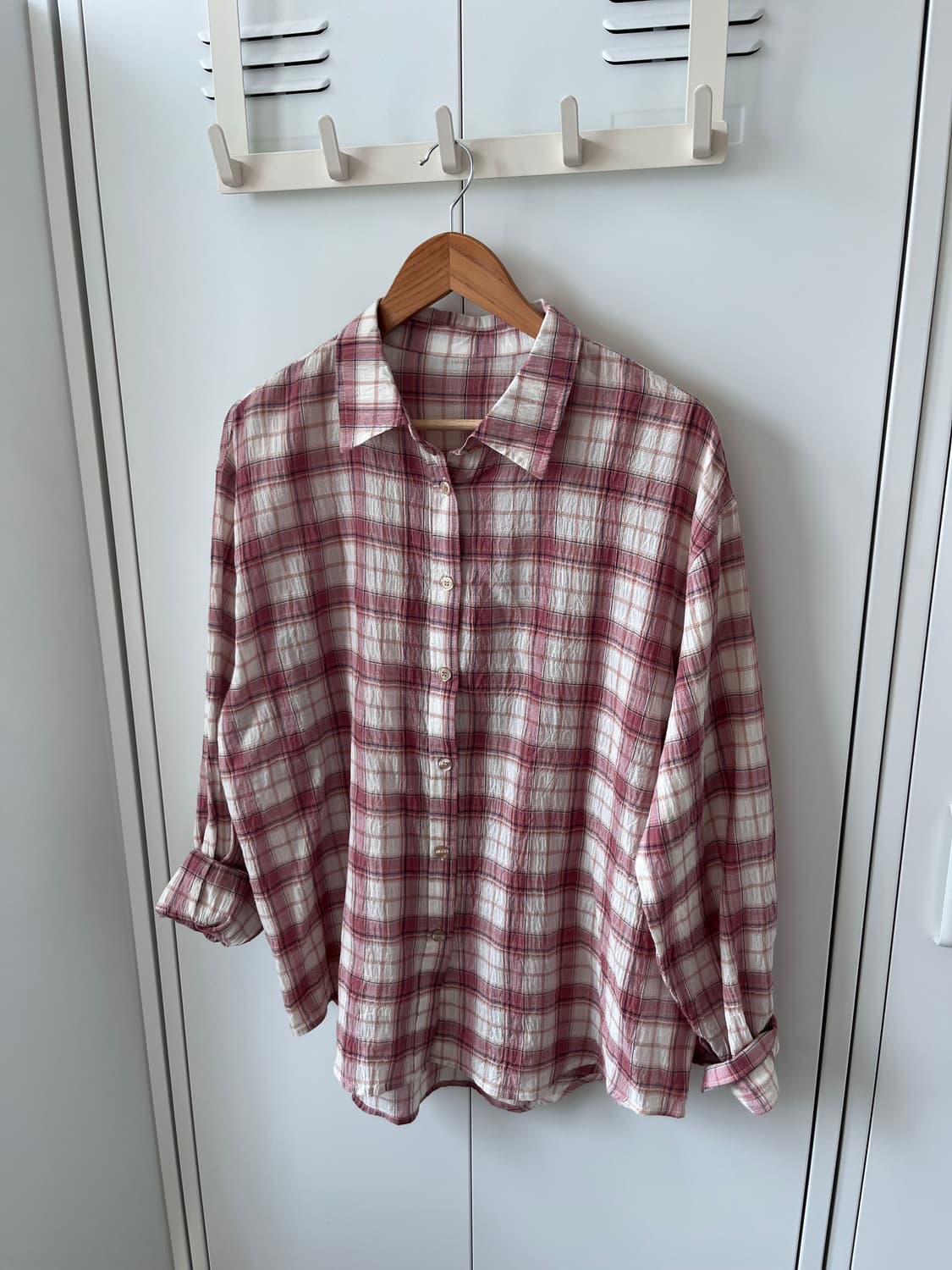 Earth music 얼스뮤직 분홍 체크 남방 셔츠 상품이미지6