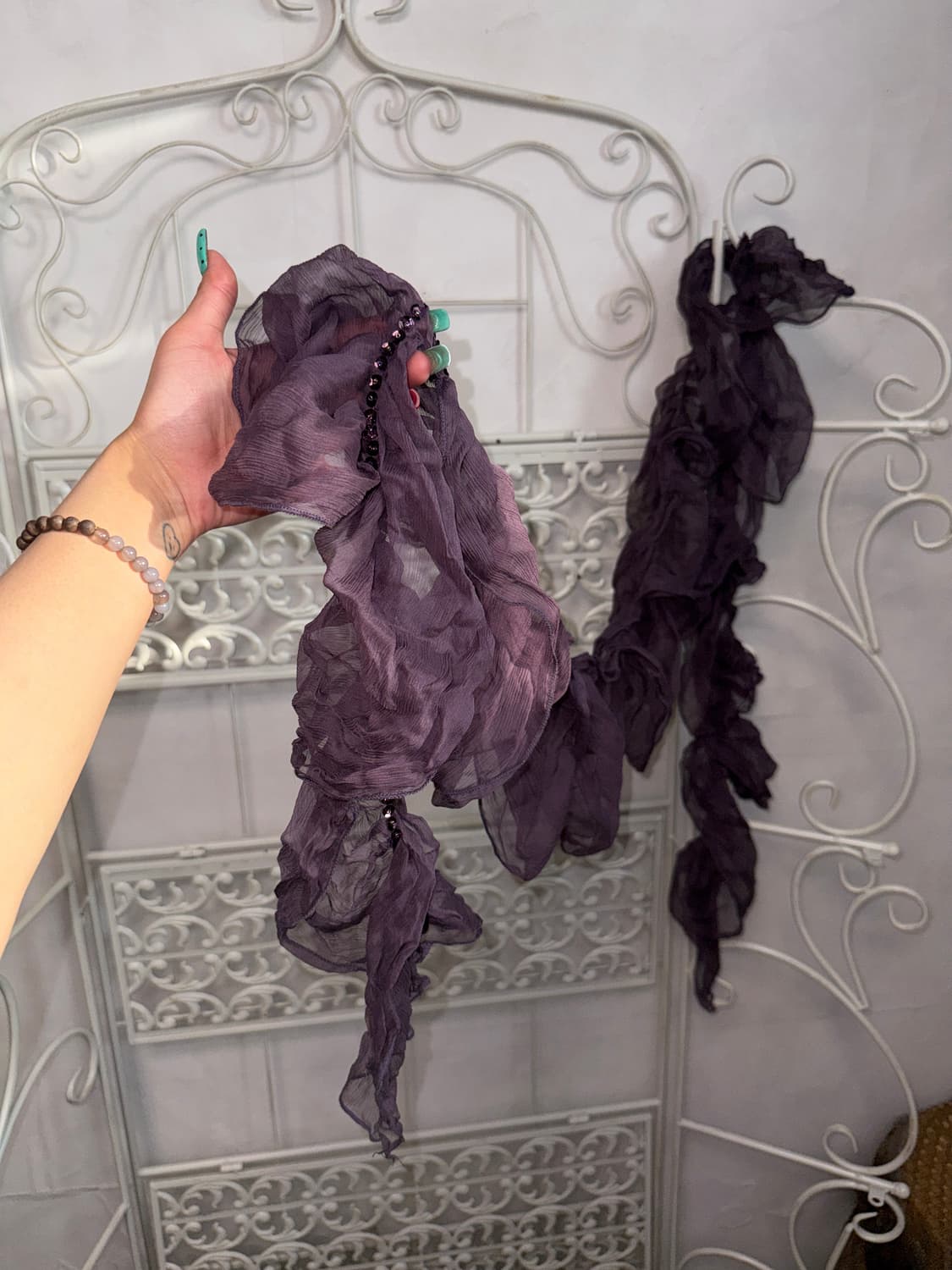 Deep purple chiffon ruffle scarf 상품이미지5