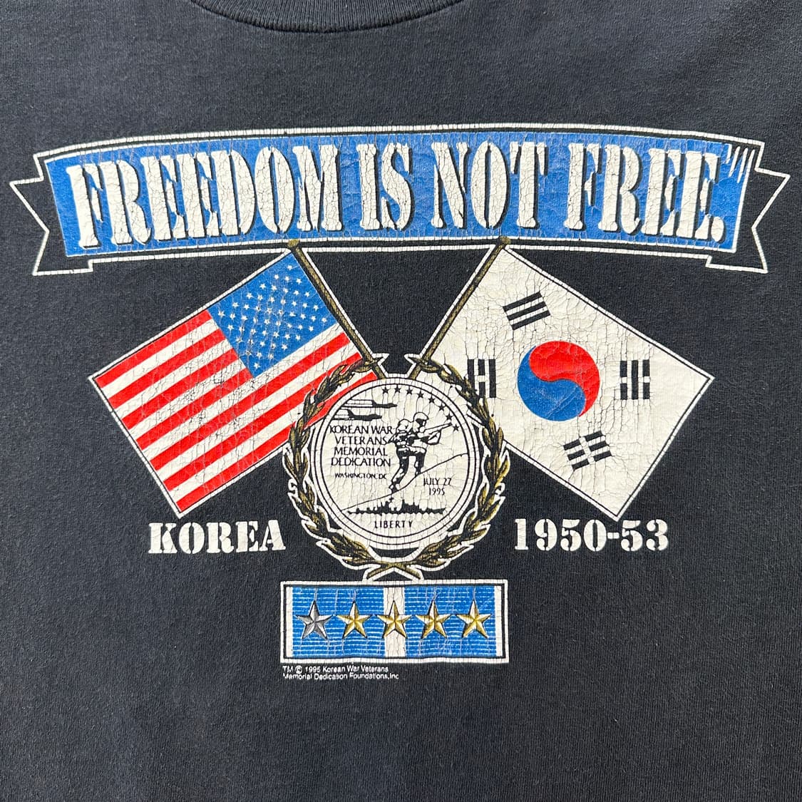 90s 한국전쟁 자유는 공짜가 아니다 빈티지 싱글스티치 티셔츠 L 상품이미지4