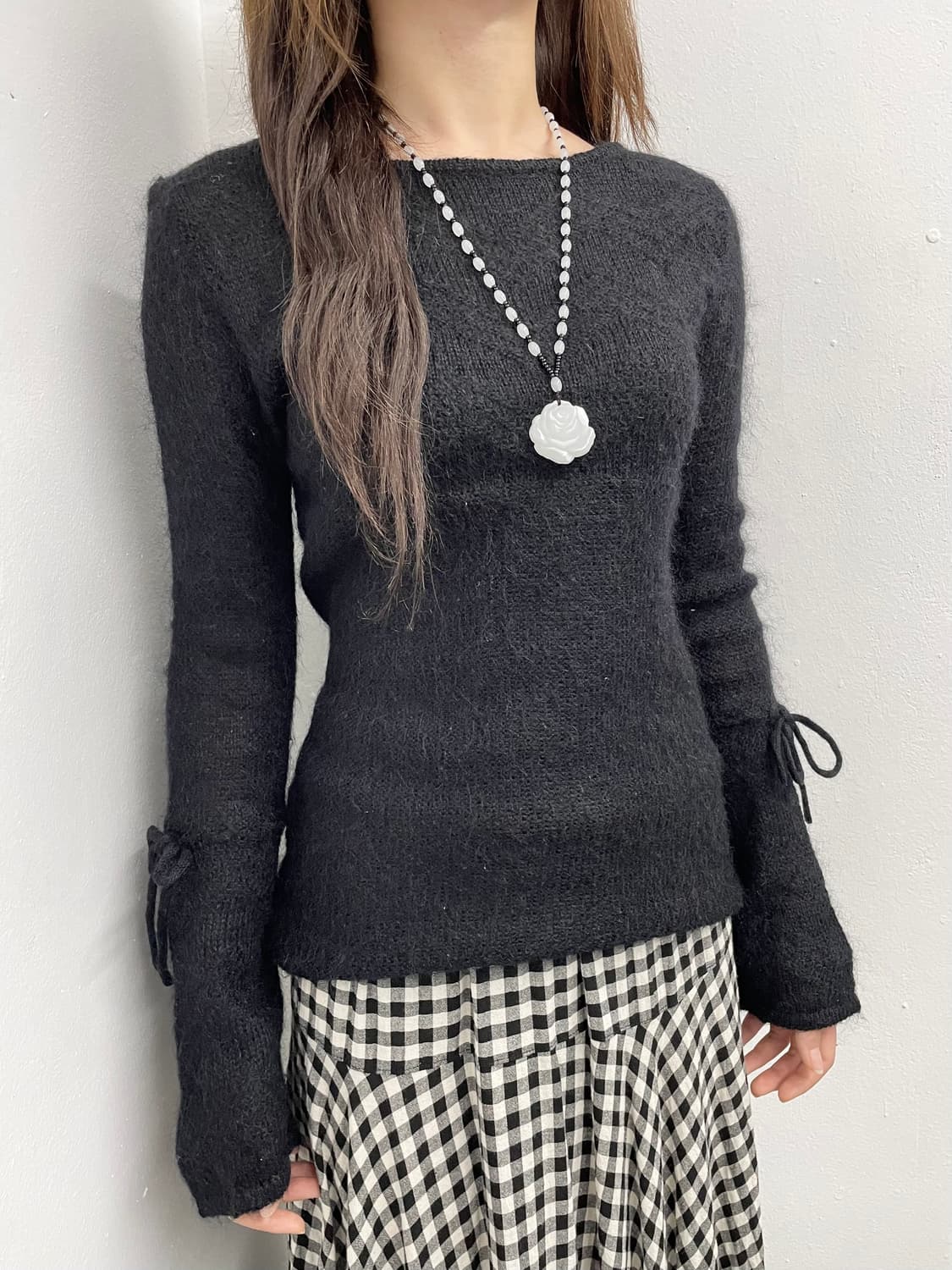 모헤어 블랙 리본 니트탑 상품이미지3