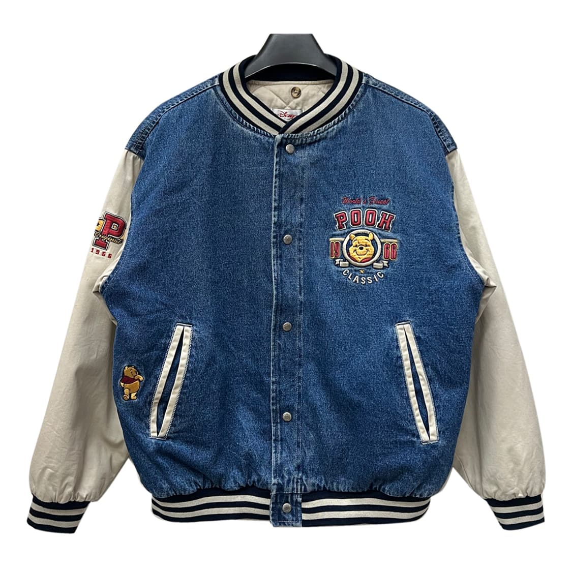 90s 디즈니 곰돌이 푸우 데님 바시티 스타디움 자켓 해외 M 상품이미지2