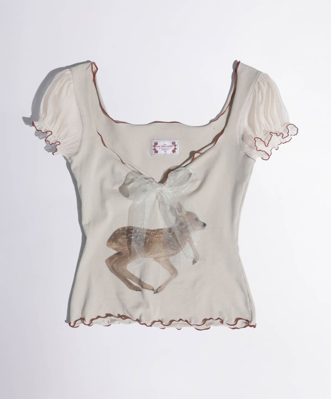 매물 최저가*스컬프터 퍼프 슬리브 크림 티 사슴 프린팅 상품이미지1