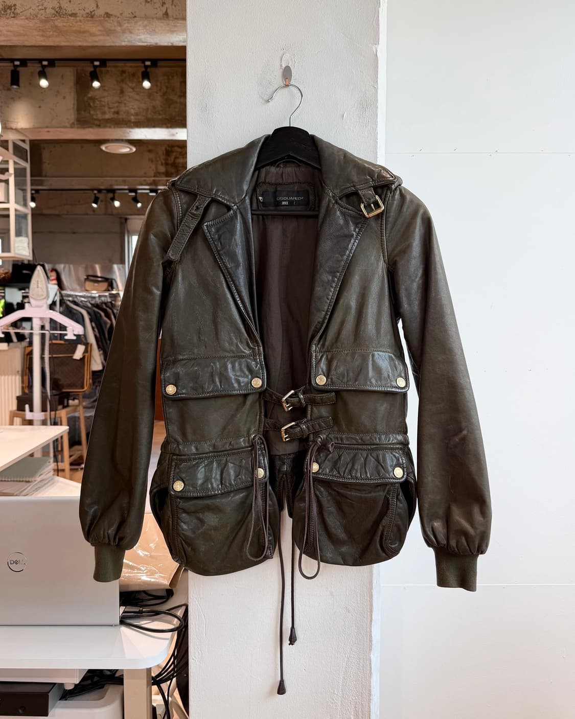 디스퀘어드2 카키 레더 라이더 자켓  상품이미지2
