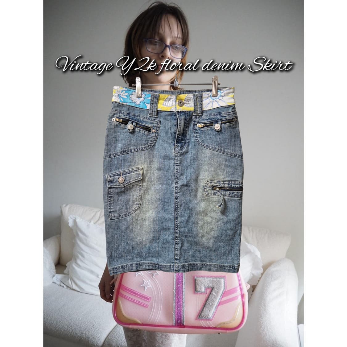 Vintage Y2k floral denim Skirt 상품이미지1